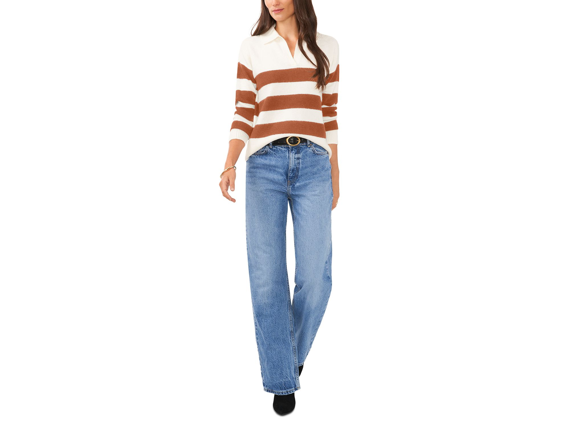 Striped Long Sleeve Polo Shirt — Image 4