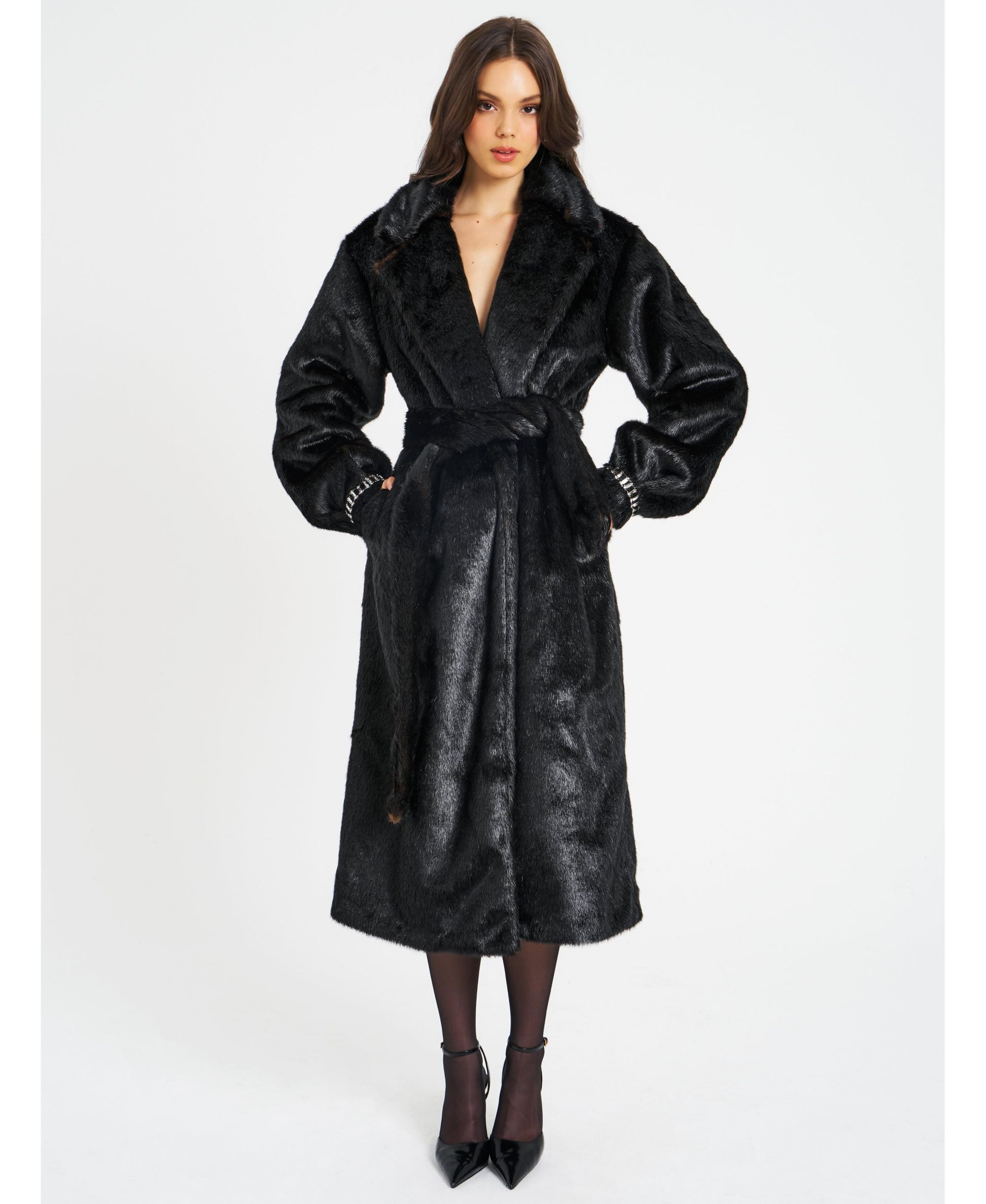 Yahia Long Faux Mink Coat — Image 3