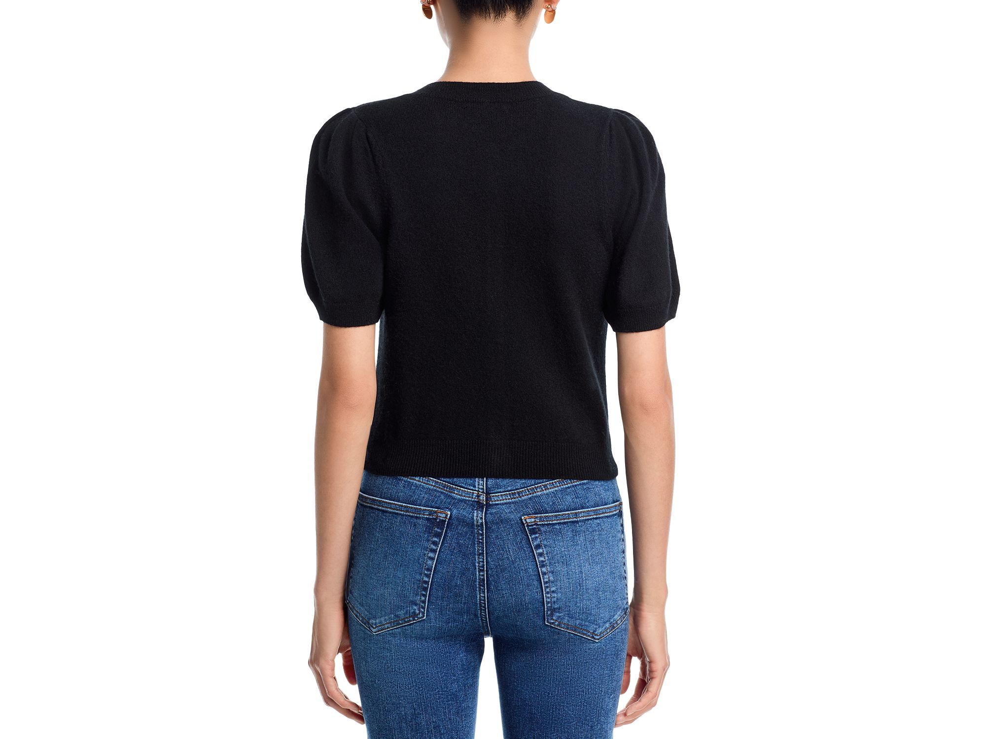 100% Cashmere Short Puff Sleeve Cardigan - Exclusive — Image 3