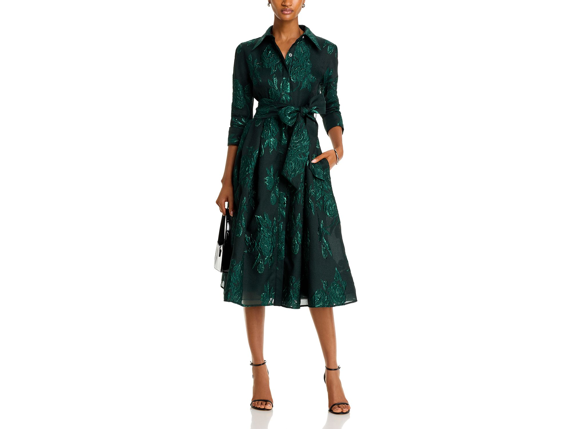 Metallic Jacquard Midi Shirt Dress — Image 4