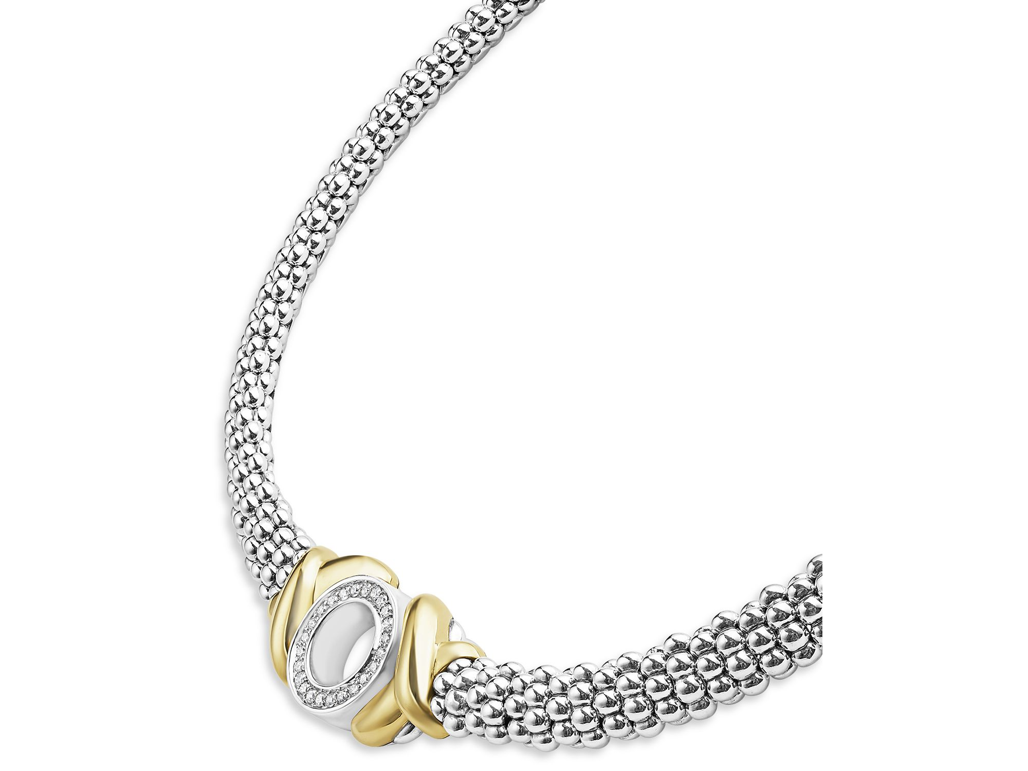18K Yellow Gold & Sterling Silver Embrace Diamond XO Beaded Collar Necklace, 15" — Image 3