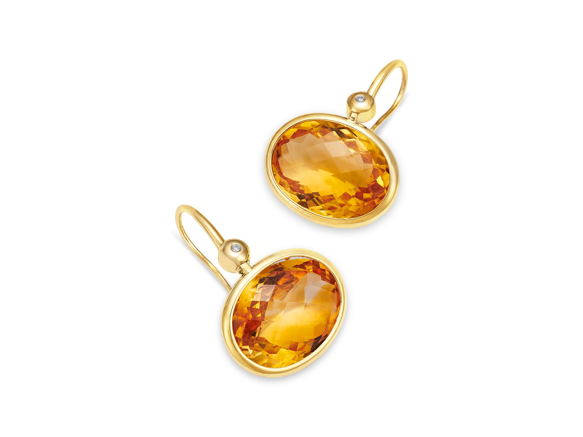 Citrine & Diamond Oval Drop Earrings in 14K Yellow Gold — Image 3