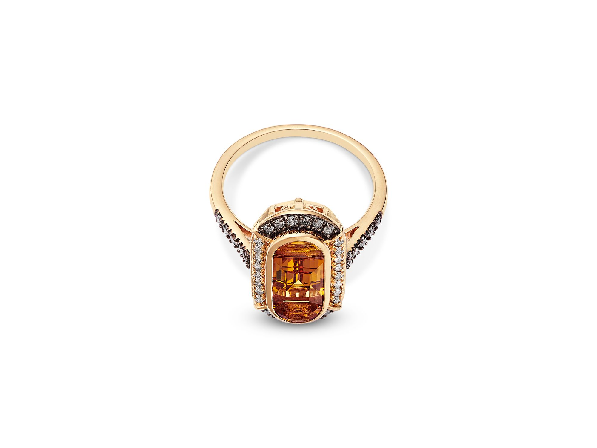 Citrine & Champagne and Brown Diamond Halo Ring in 14K Yellow Gold — Image 3