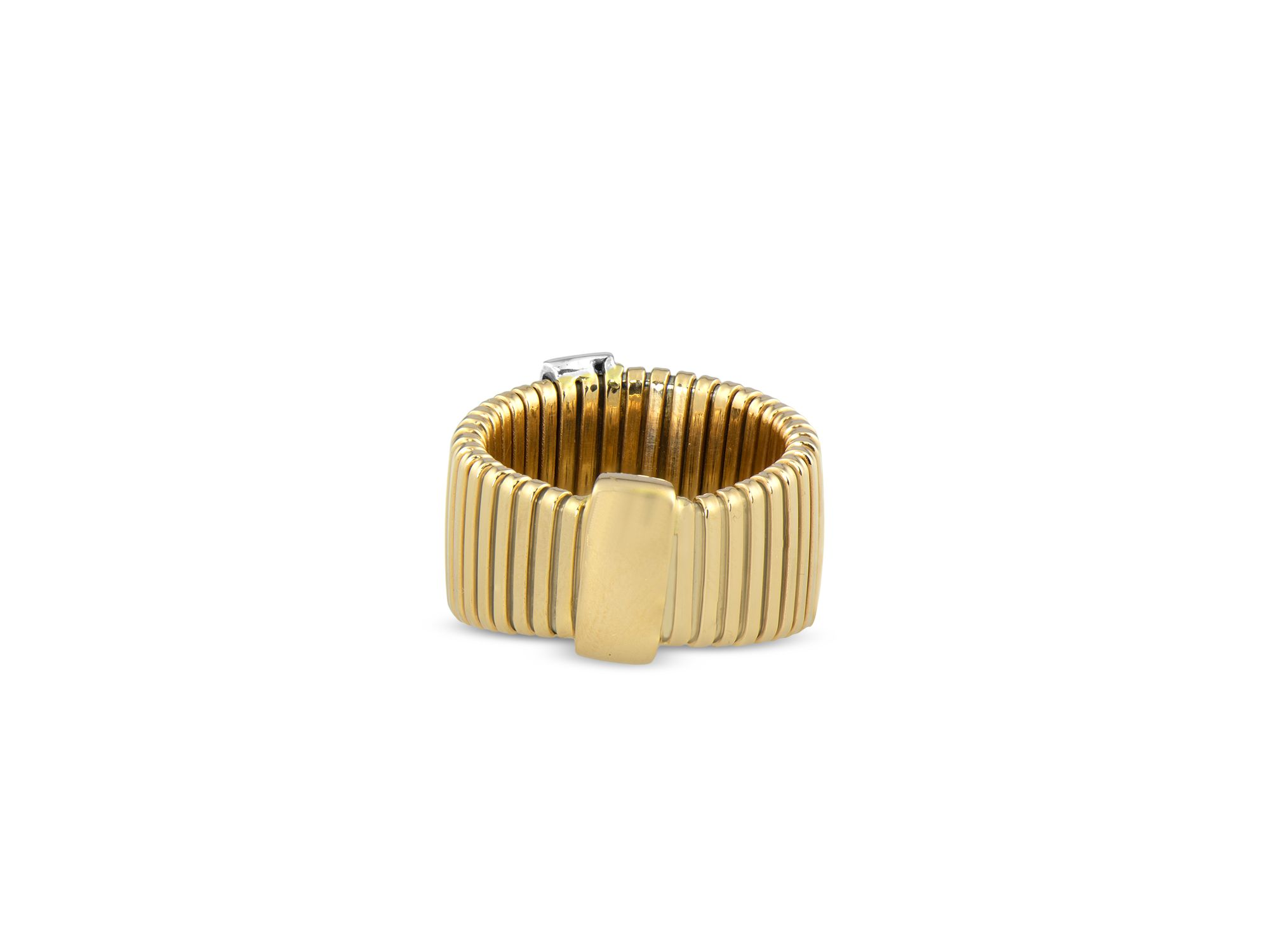18K Yellow Gold Via Mercanti Tubogas Diamond Pavé Wide Band Ring — Image 3