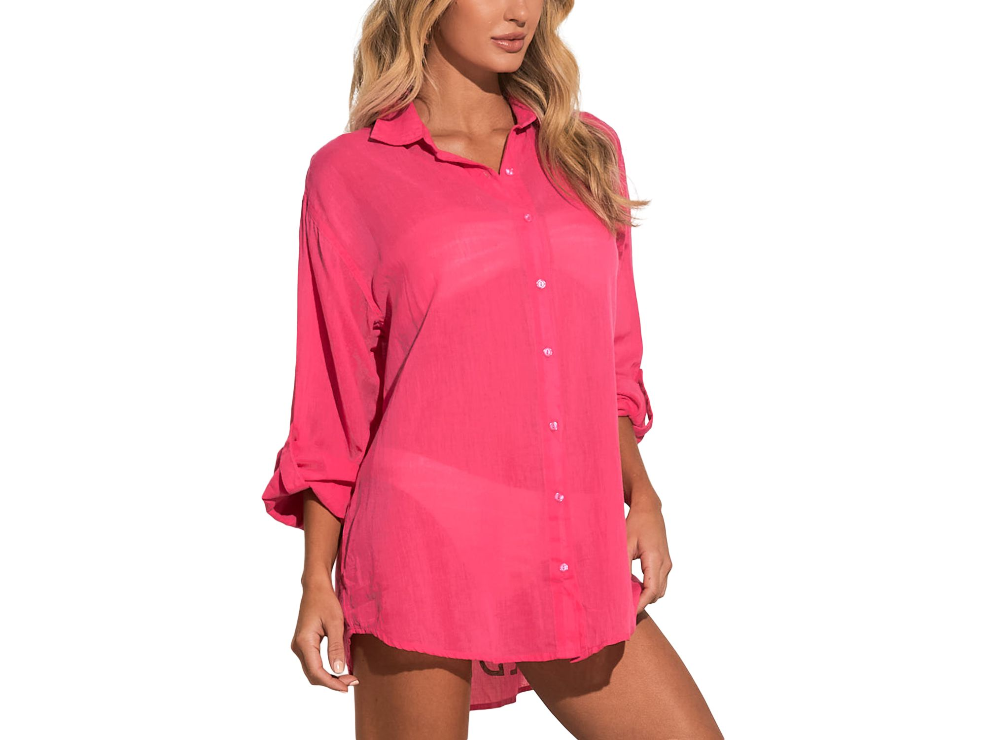 Graphic Button Down Swim Cover Up Shirt — Image 4