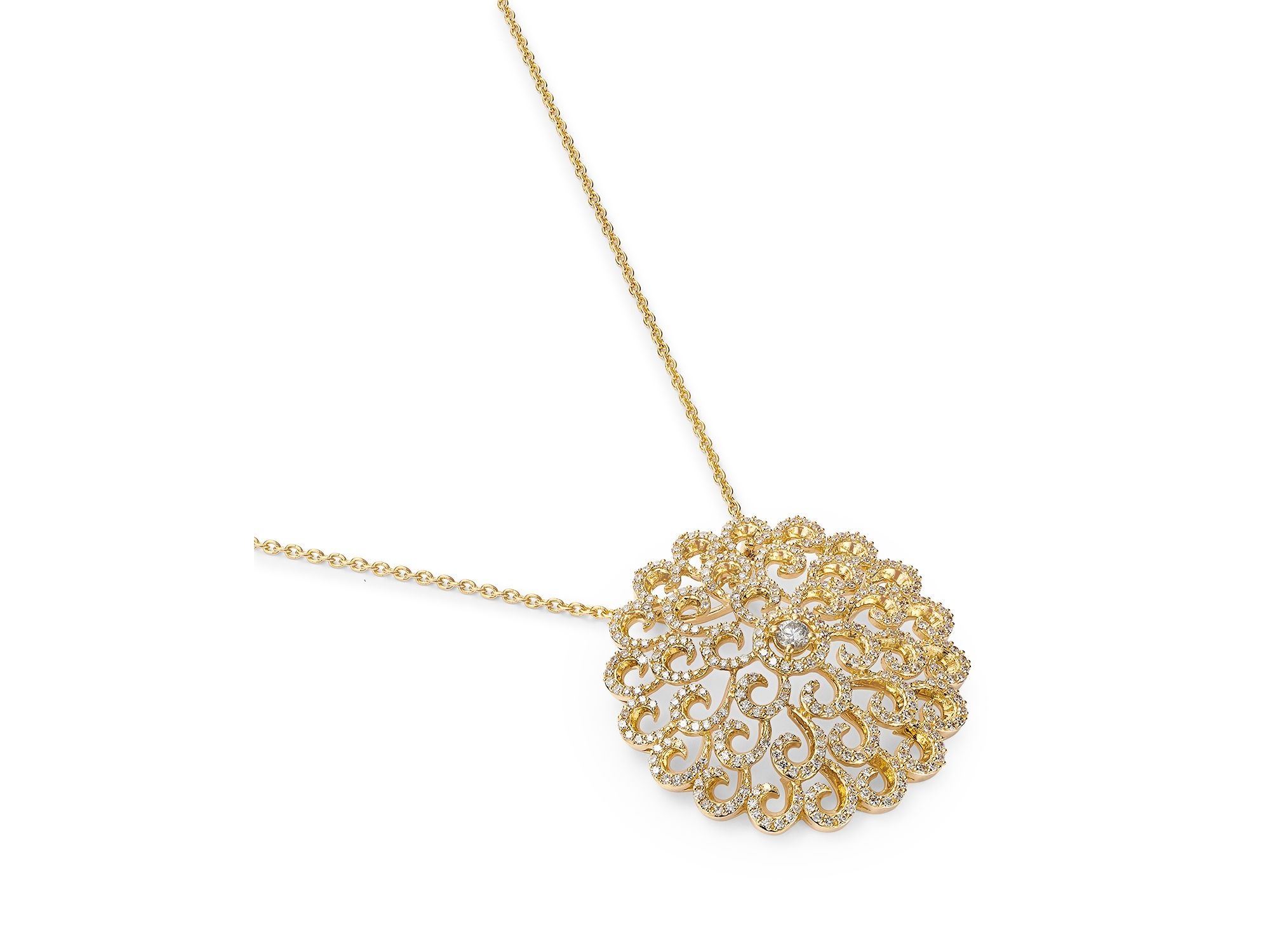Diamond Filigree Medallion Pendant Necklace in 14K Yellow Gold, 1.0 tcw — Image 3