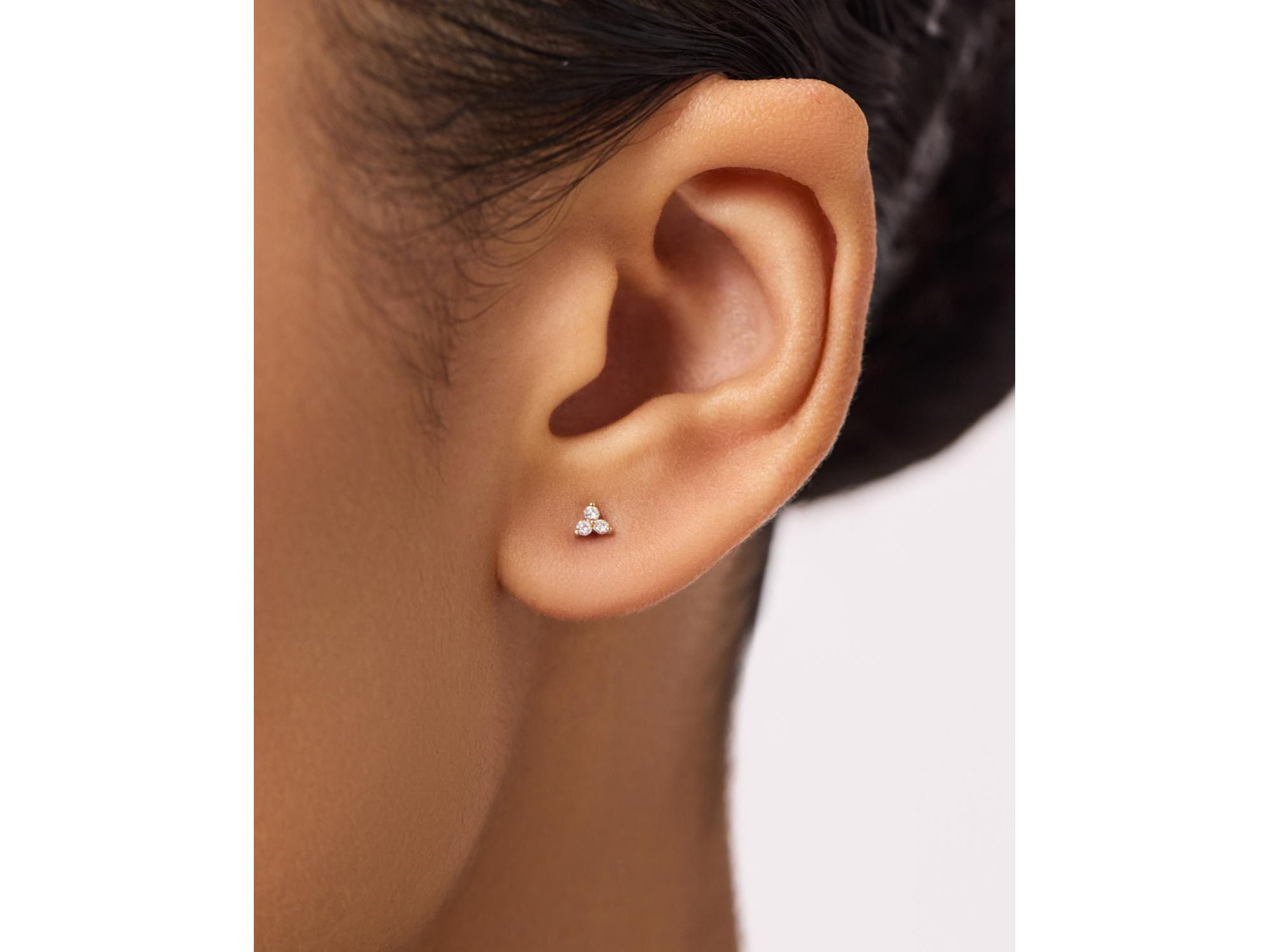 Gold Lab-Grown Diamond Trefoil Stud Earrings — Image 4