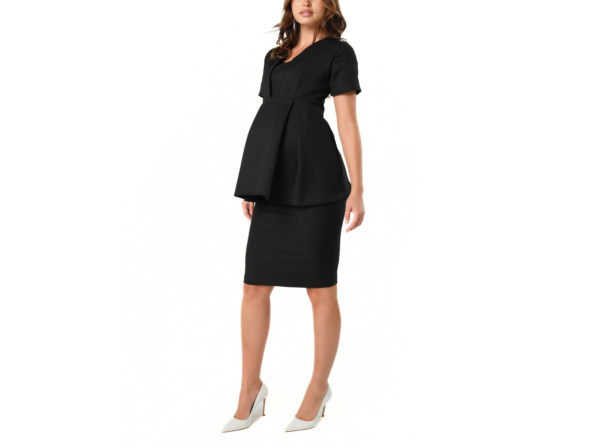 Women's Maternity & Nursing Short Sleeve Empire Waist Top in Italian Stretch Suiting Fabric (Regular & Petite) — Image 5