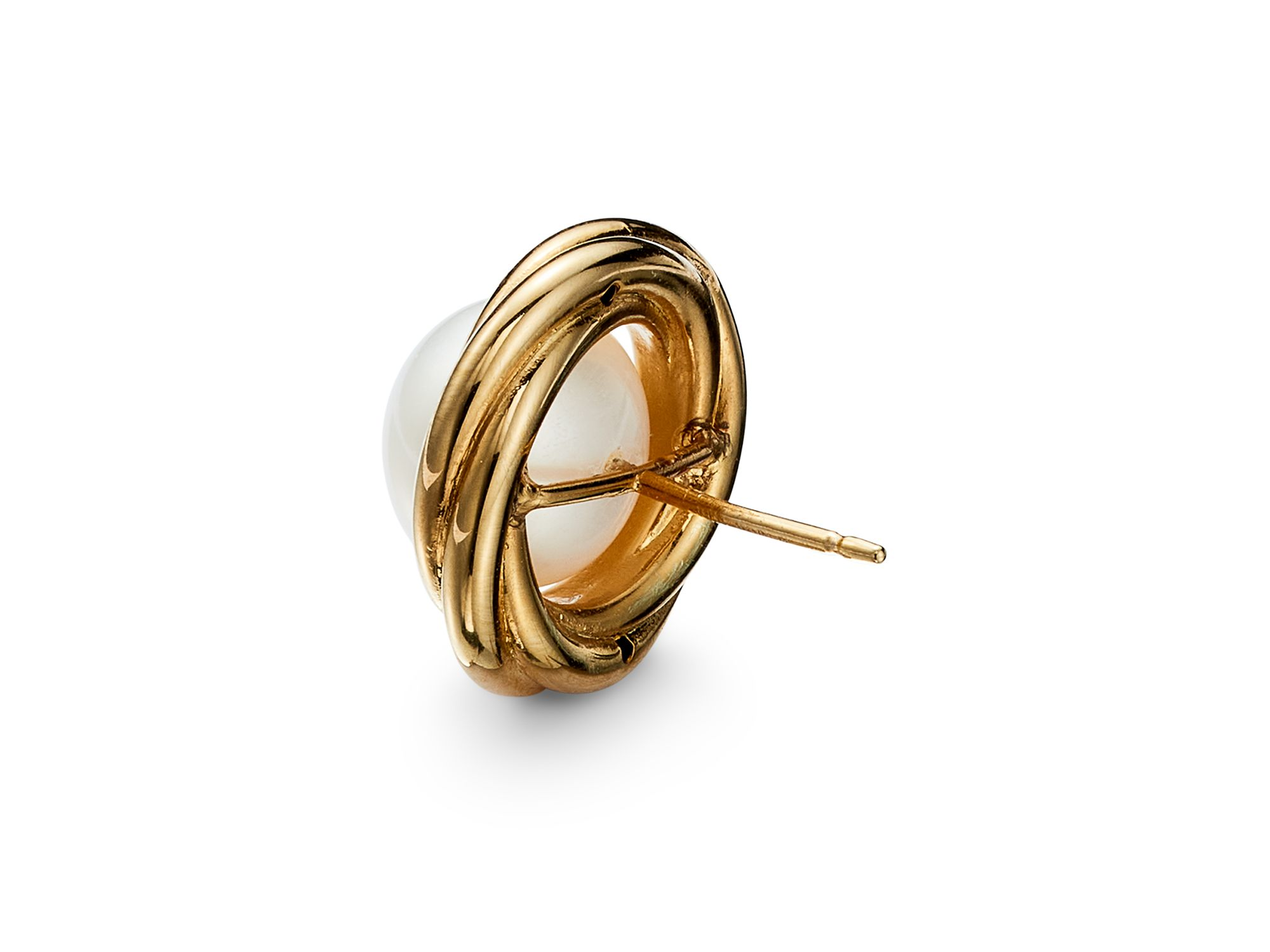 14K Yellow Gold Knot Stud Earrings with Cultured Freshwater Pearls - Exclusive — Image 3