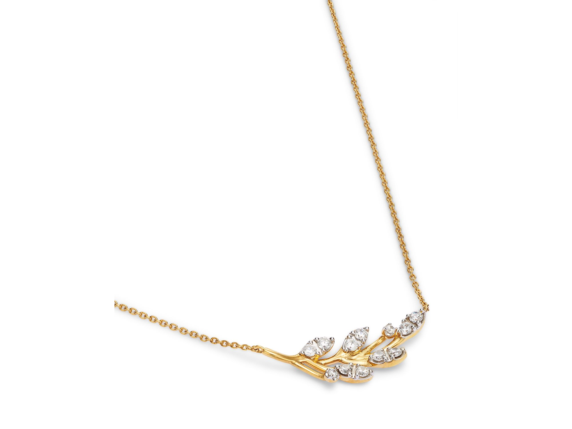 Diamond Curved Leaf Pendant Necklace in 14K Yellow Gold & Rhodium Plated 14K Yellow Gold, 0.45 tcw — Image 3