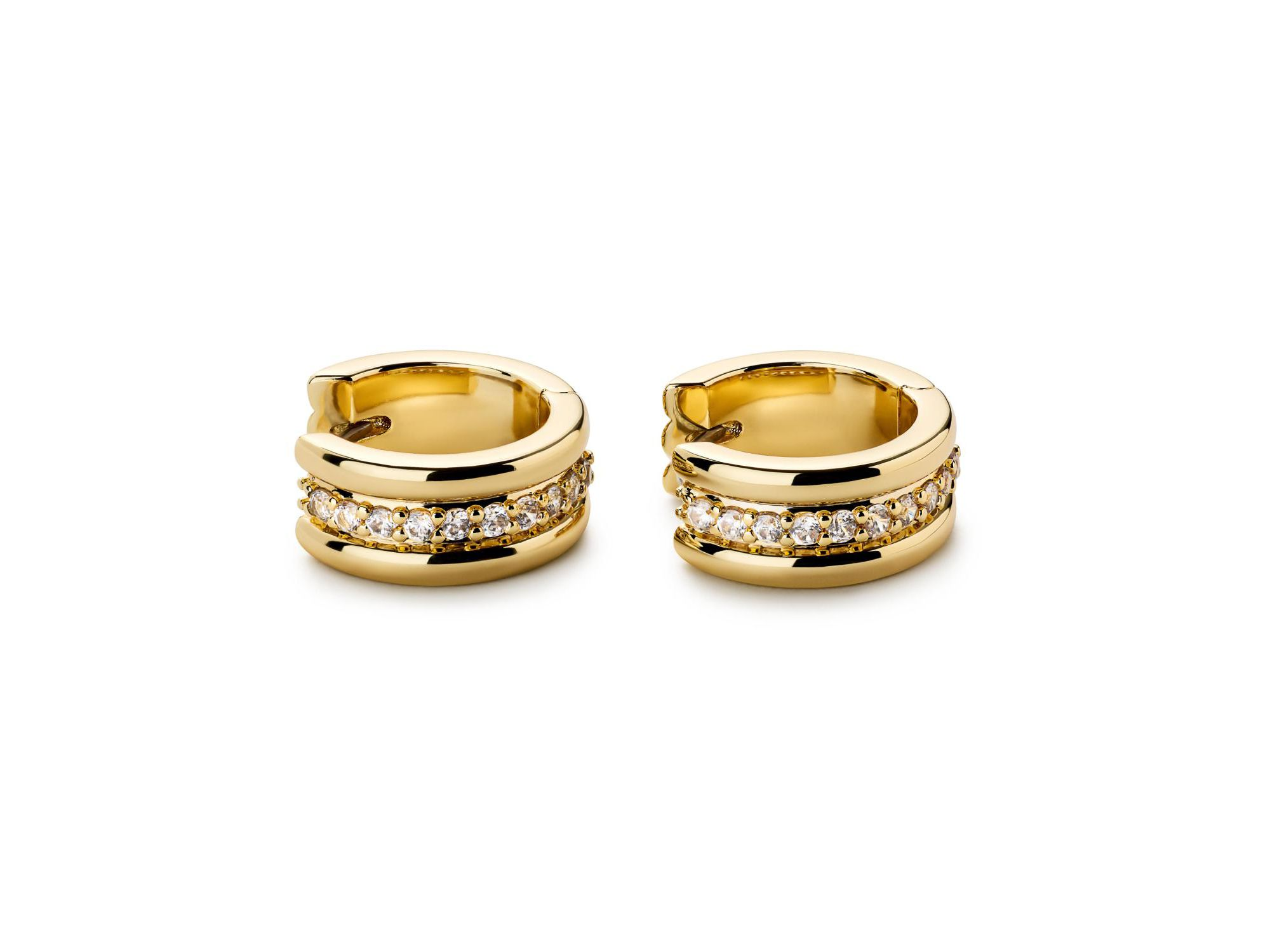 Brass and Cubic Zirconia Asher Triple Huggie Earrings — Image 6