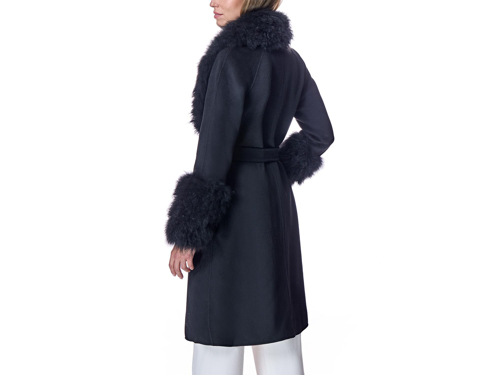 Belted Wool Coat with Rhinestone Button — Image 3
