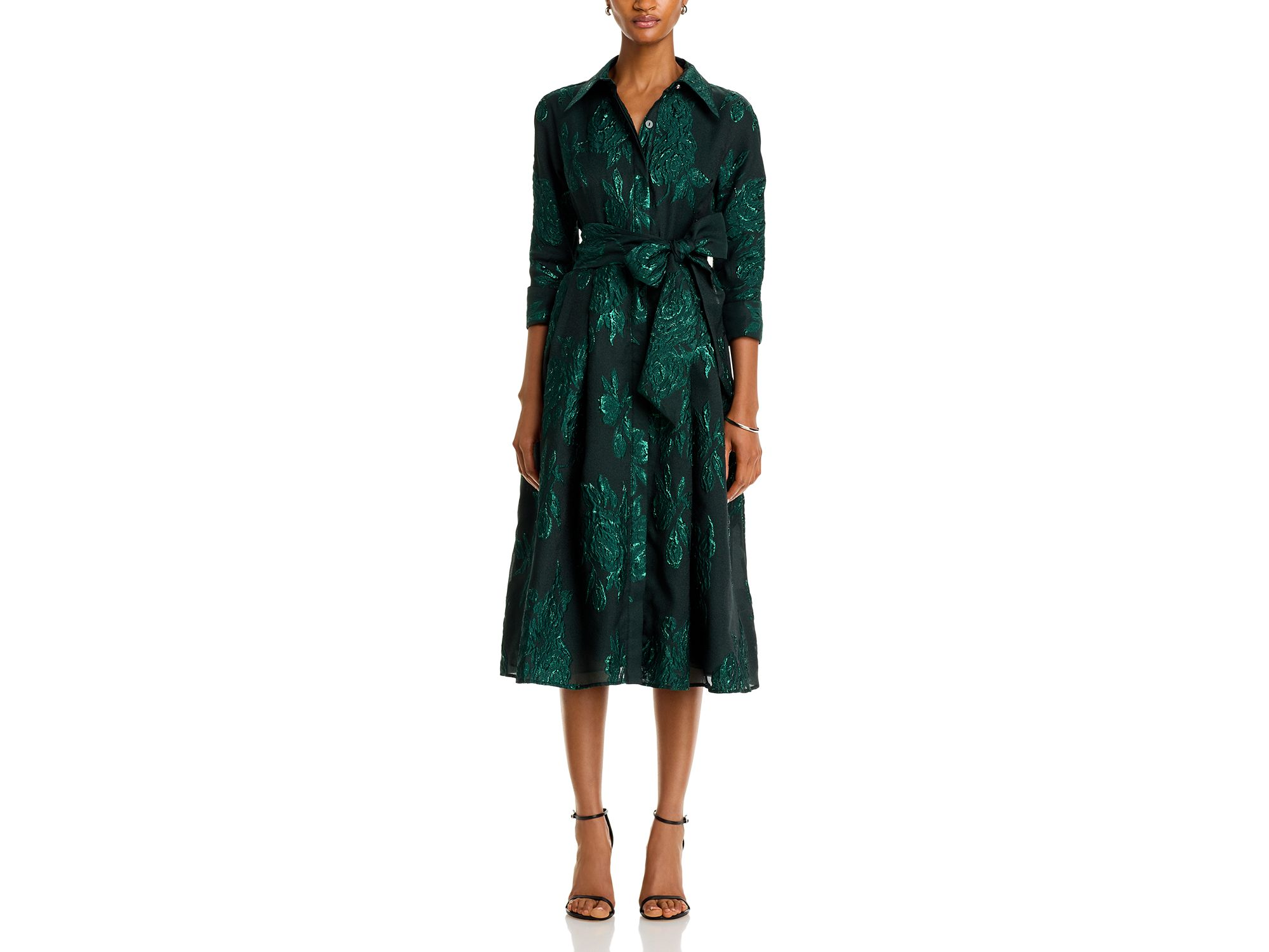 Metallic Jacquard Midi Shirt Dress — Image 6