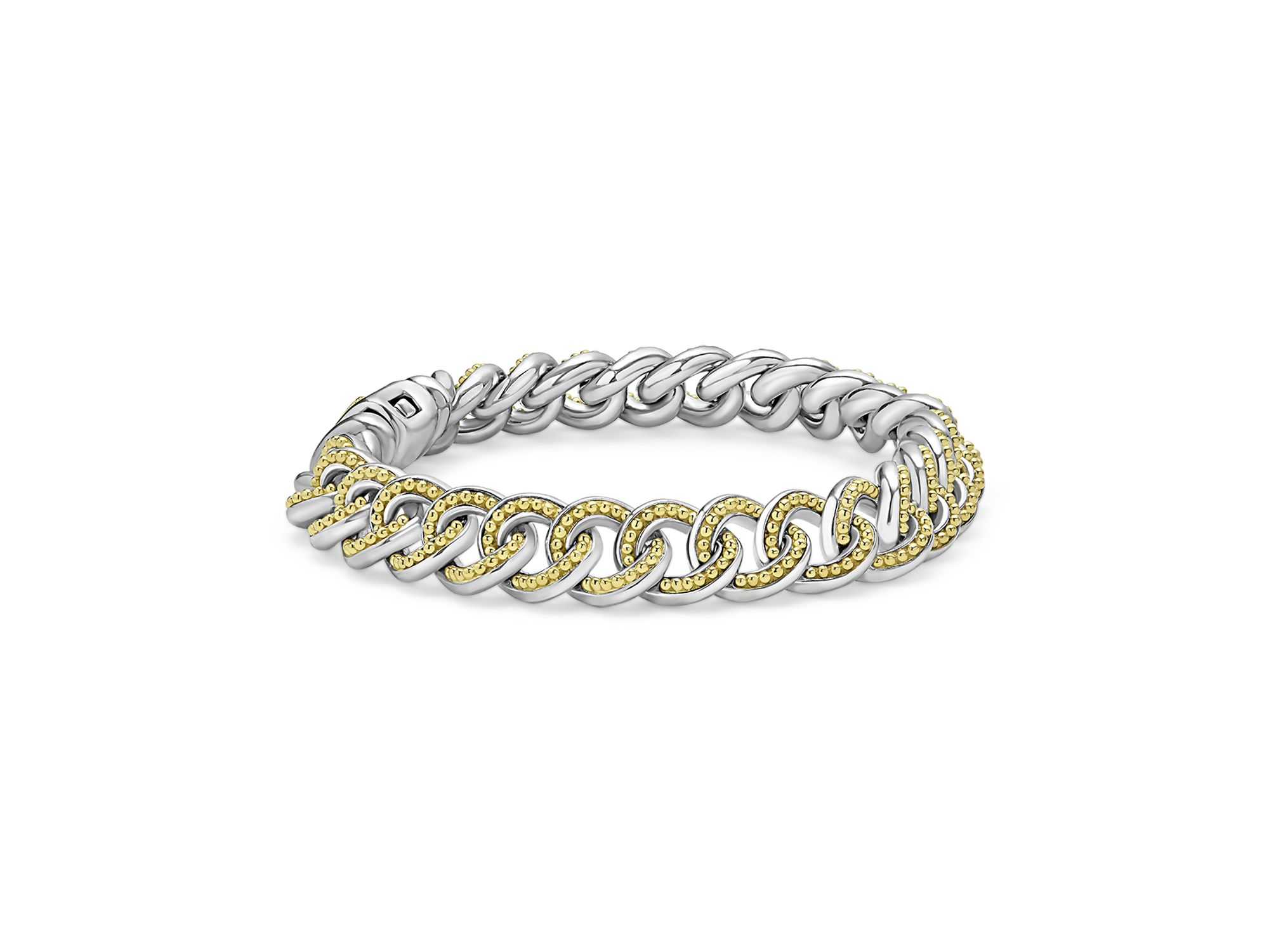Men's 18K Yellow Gold & Sterling Silver Anthem Beaded Curb Link Bracelet - Exclusive — Image 4