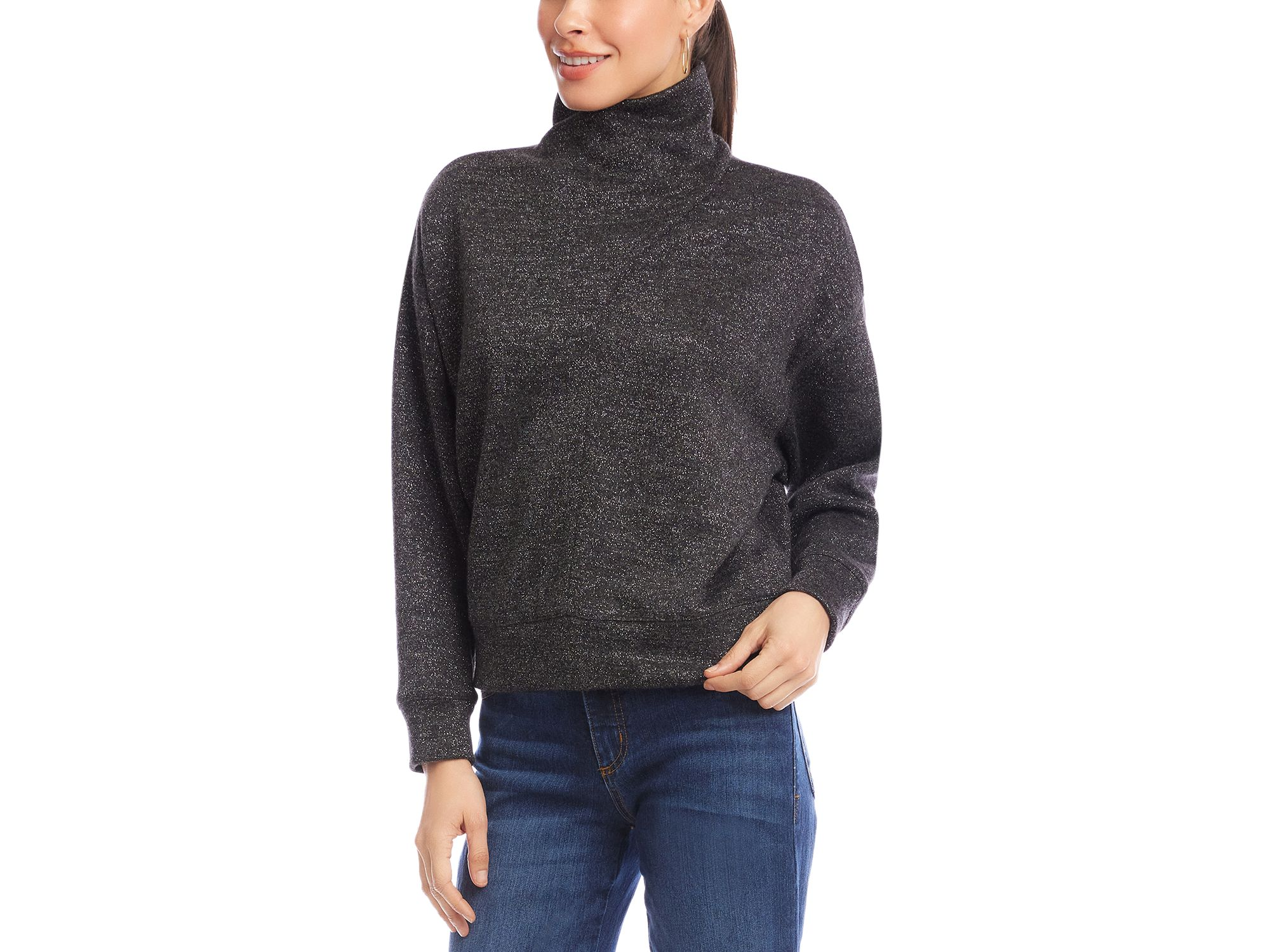 Long Sleeve Faux Wrap Turtleneck Sweater — Image 3