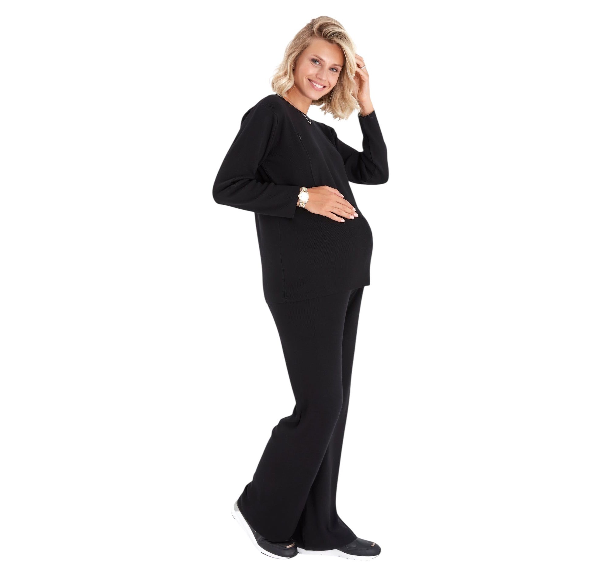 Effortless Elegance Set with Rib Side Zip Long Sleeve Materity/Nursing Top & Lounge Pants — Image 9