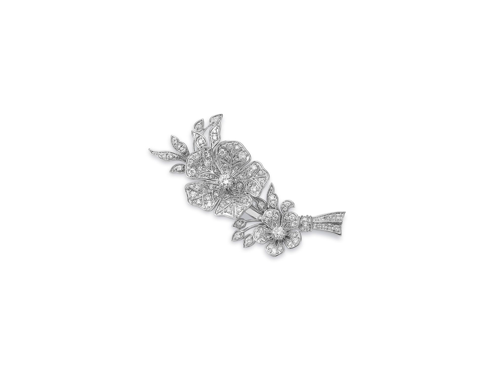 Diamond Flower & Vine Brooch in 14K White Gold, 1.00 tcw — Image 3