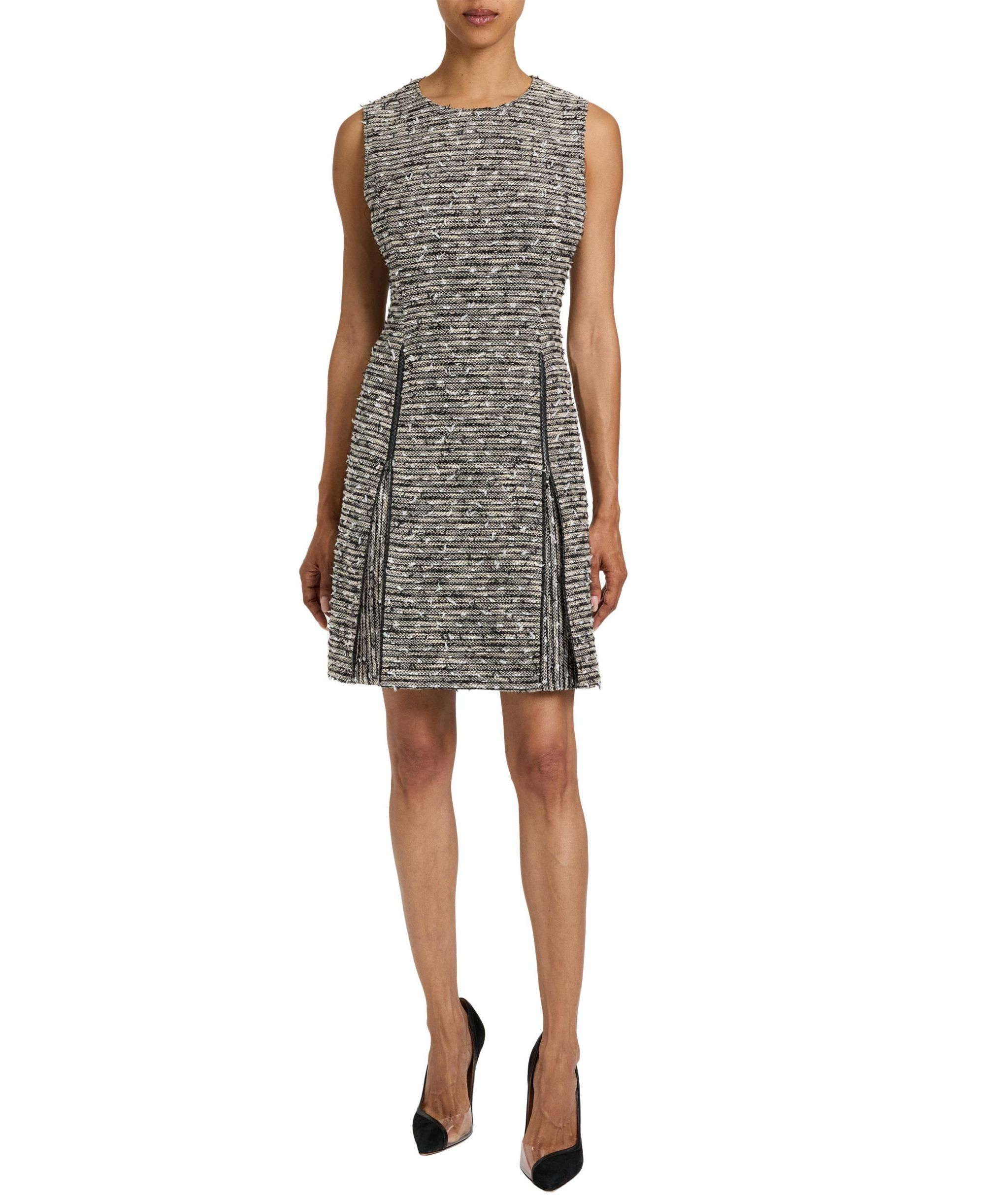 Ida Modern Tweed Shift Dress with Skirt Zipper Detail — Image 5