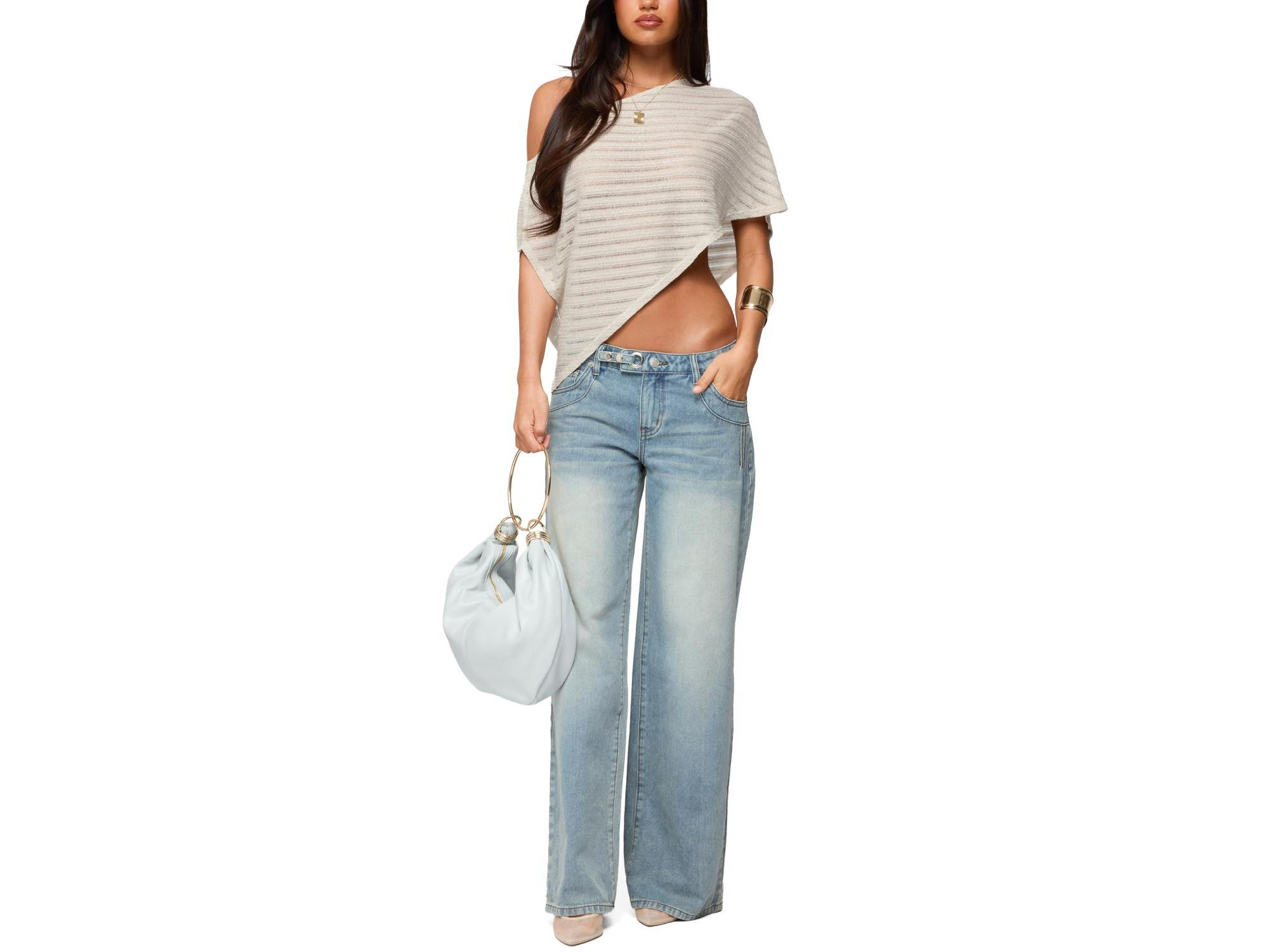 Loma Asymmetric Off Shoulder Knit Poncho — Image 4
