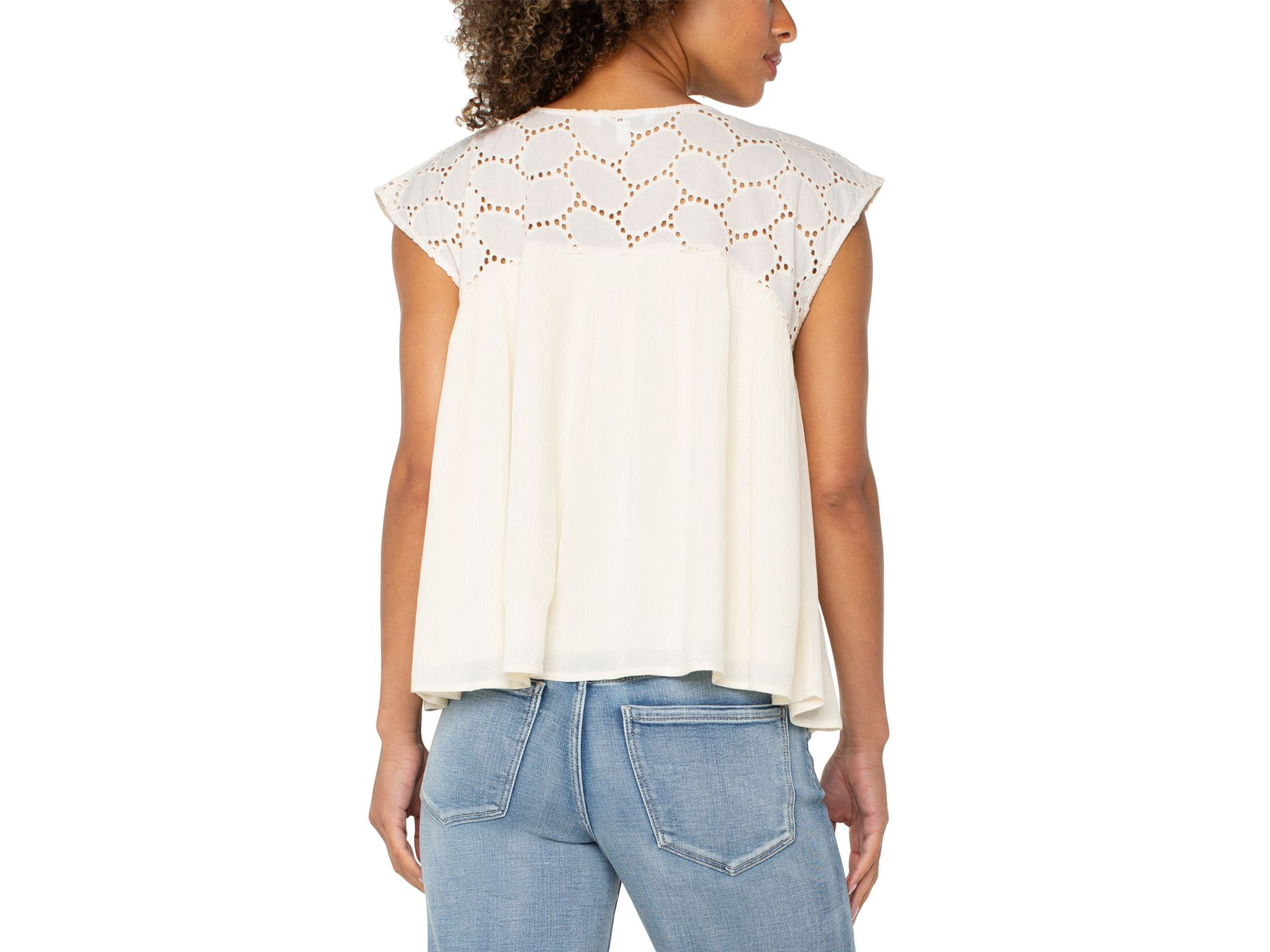 Eyelet Dolman Sleeve Boat Neck Blouse — Image 3