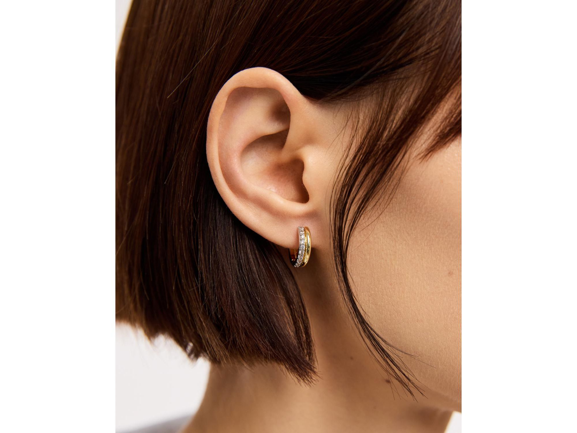 Brass and Cubic Zirconia Asher Pave Huggie Earrings — Image 3