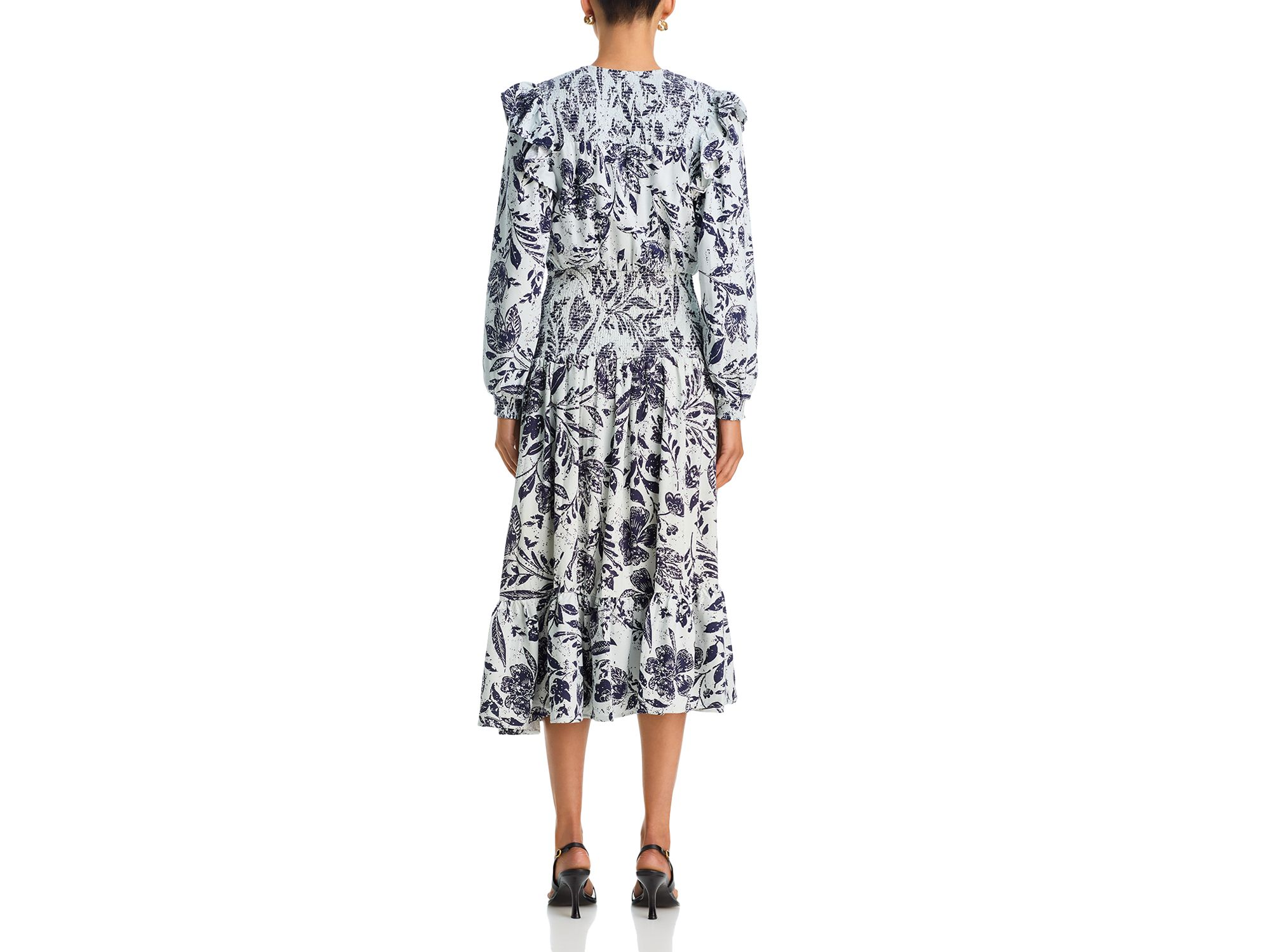 Long Sleeve V Neck Smocked Waist Midi Dress - Exclusive — Image 3