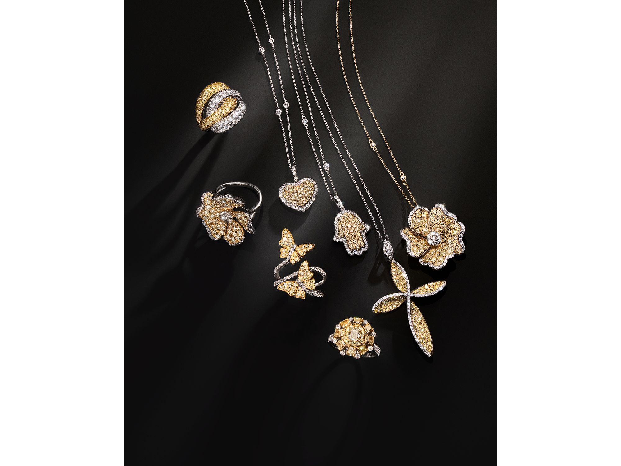 Yellow & White Diamond Butterfly Ring in 14K Yellow & White Gold — Image 3