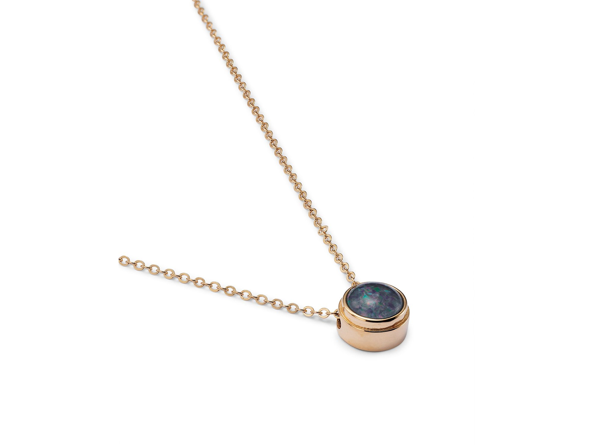Black Opal Bezel Set Pendant Necklace in 14K Yellow Gold, 17" — Image 4