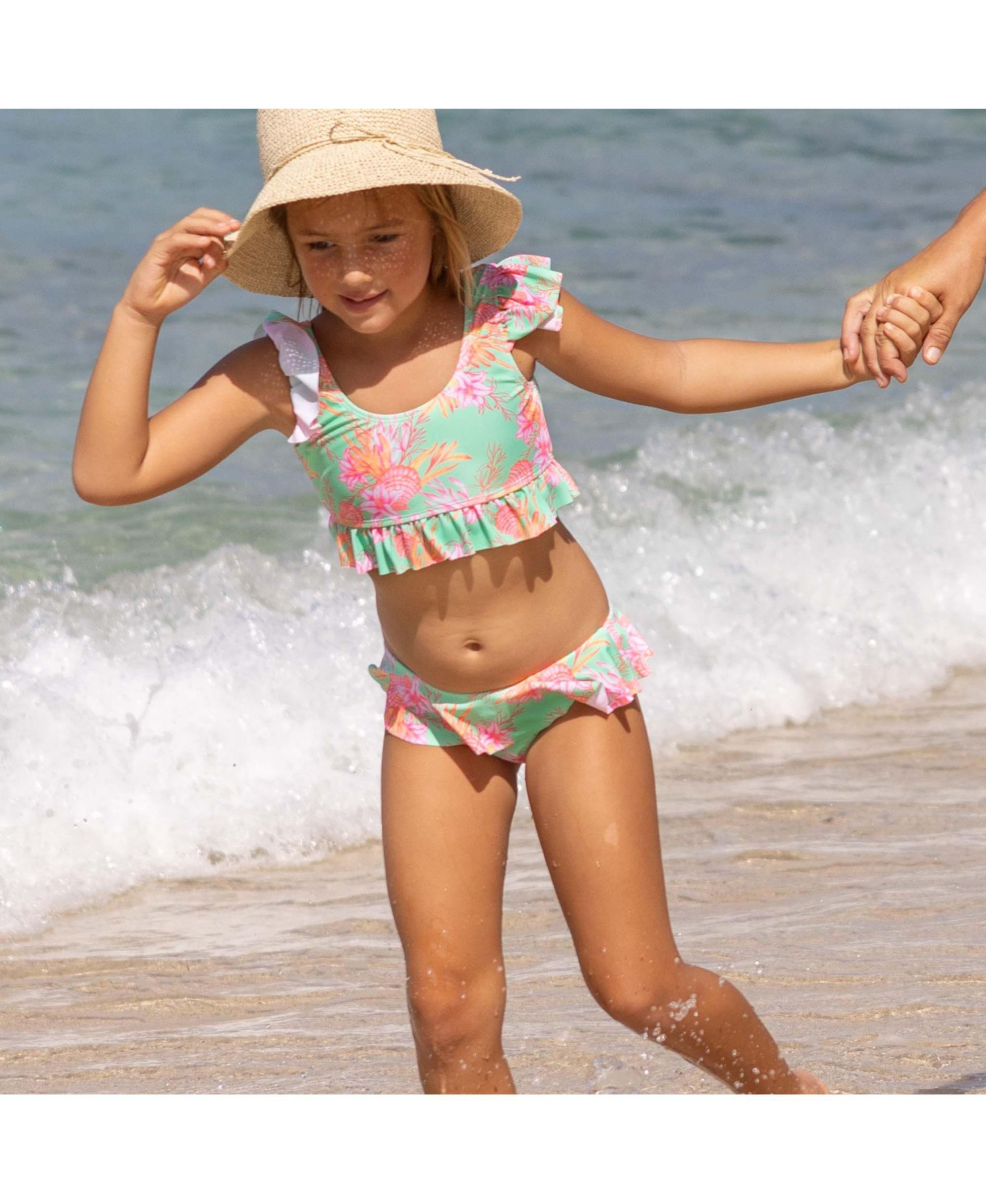 Coastal Shells Sustainable Frilled Crop Bikini - Big Kid — Image 3