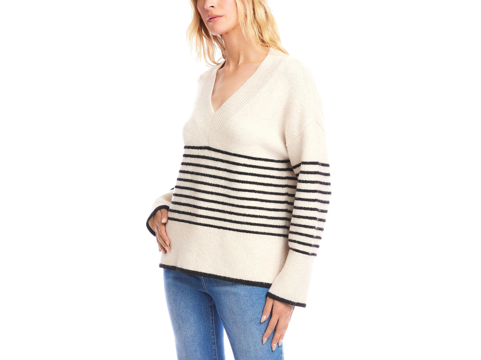 Striped V Neck Sweater — Image 3