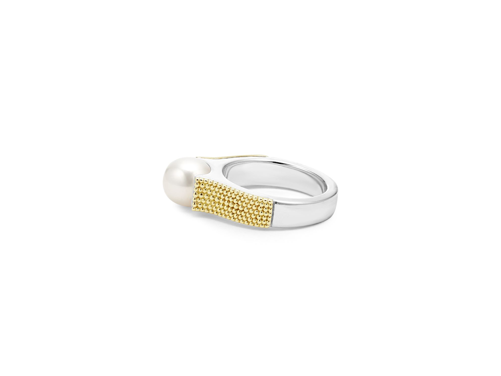 18K Yellow Gold & Sterling Silver Luna Cultured Freshwater Pearl Caviar Bead Ring — Image 4