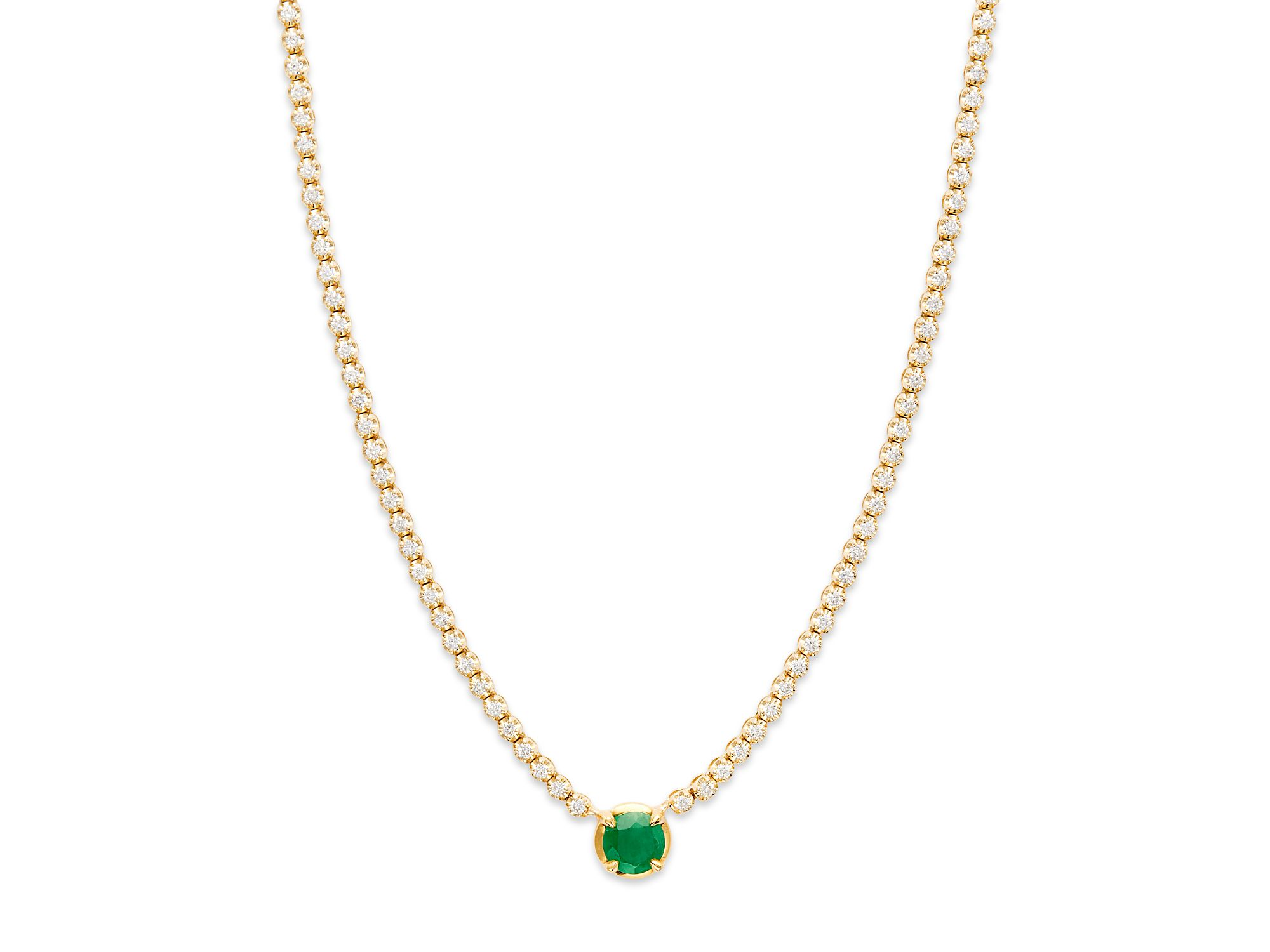 Emerald & Diamond Station Tennis Necklace in 14K Yellow Gold, 16.5" — Image 4