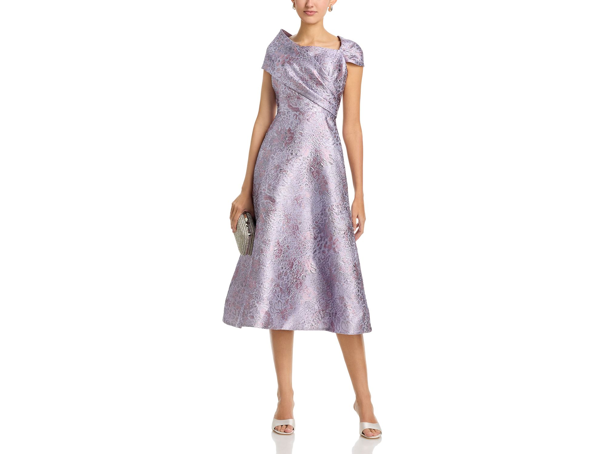 Metallic Jacquard Off Shoulder Midi Dress — Image 4
