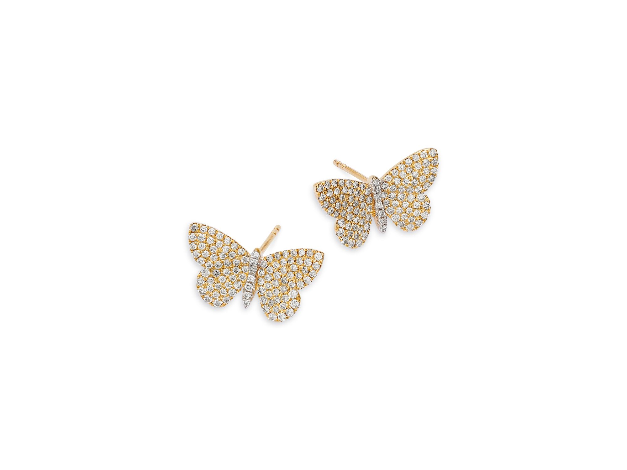 14K Yellow Gold Diamond Butterfly Stud Earrings, 0.75 tcw — Image 3