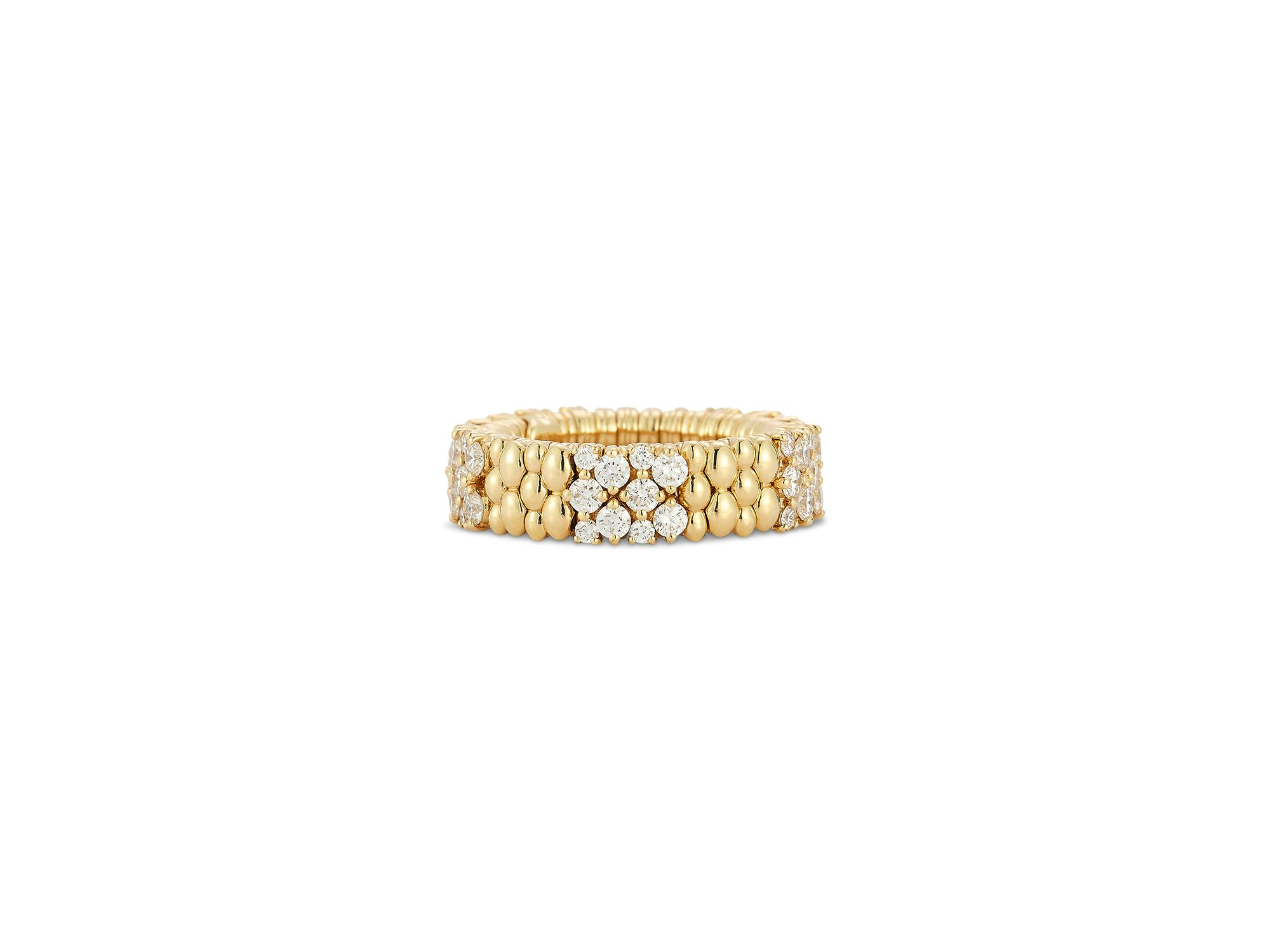 18K Yellow Gold Cashmere Diamond Beaded Stretch Ring - Image 1