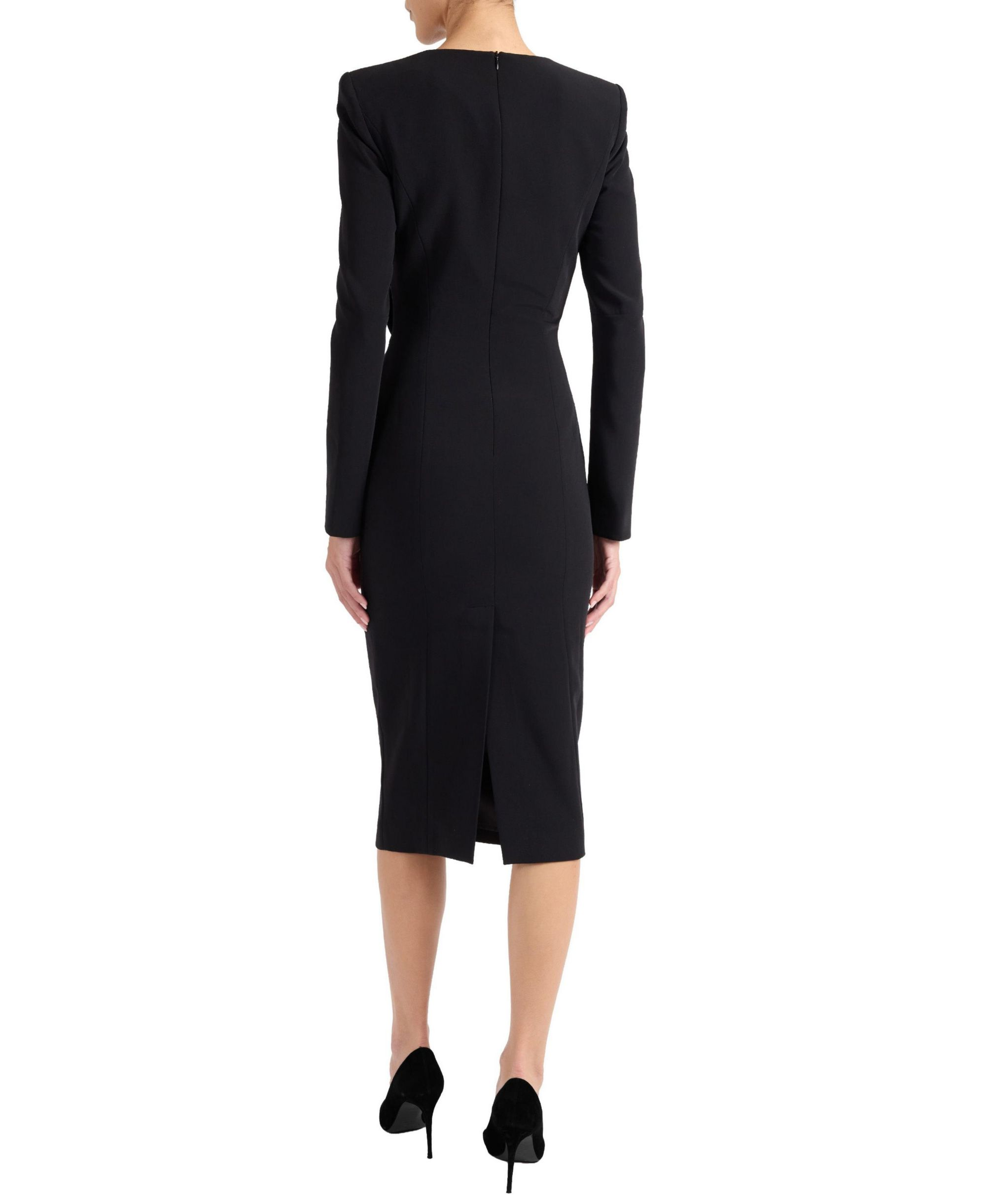 Maya Long Sleeve Midi Dress with Dramatic Floral Applique in Stretch Crepe — Image 4