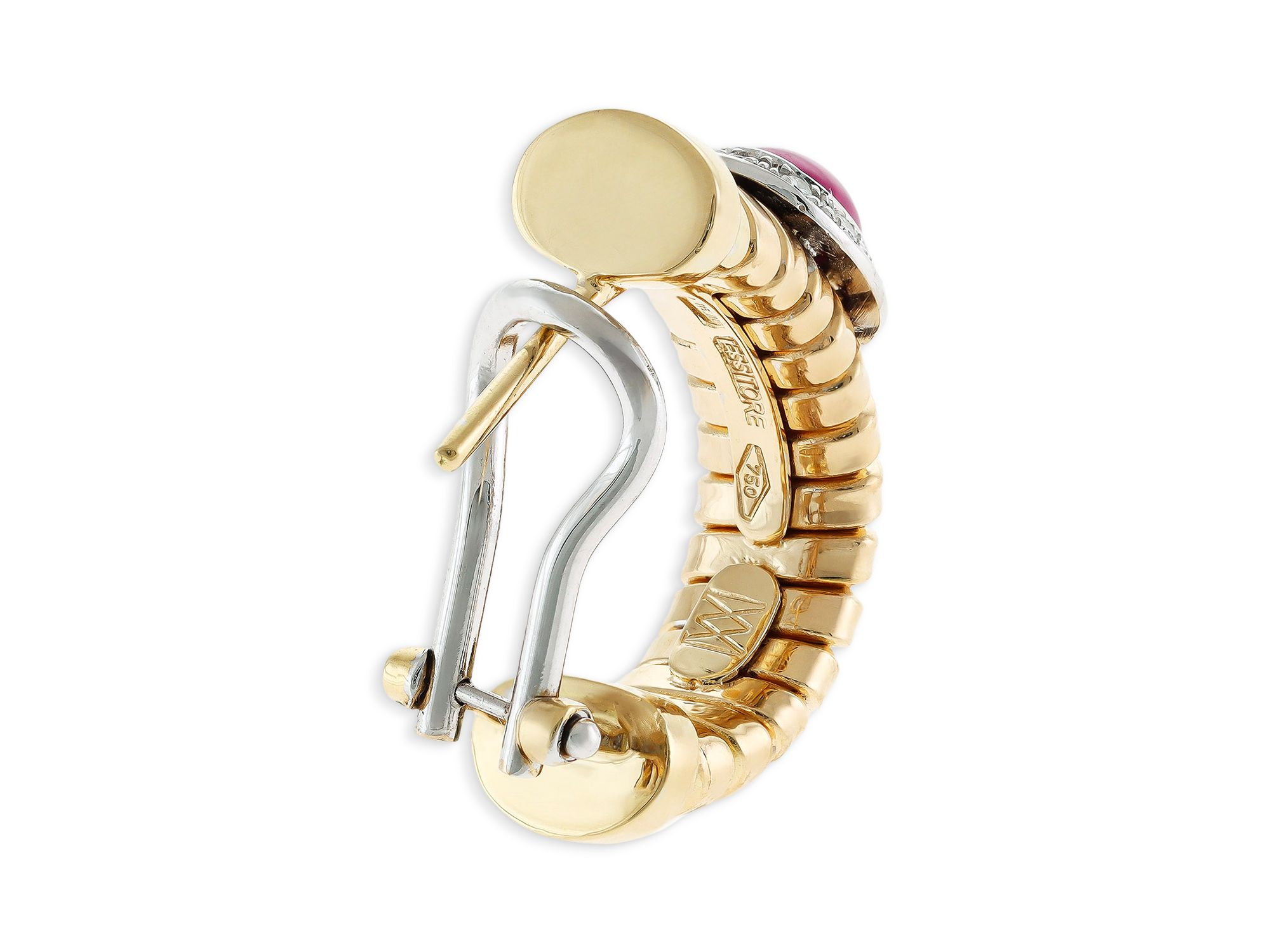 18K Yellow Gold Via Giardino Ruby & Diamond Tubogas Huggie Hoop Earrings — Image 3