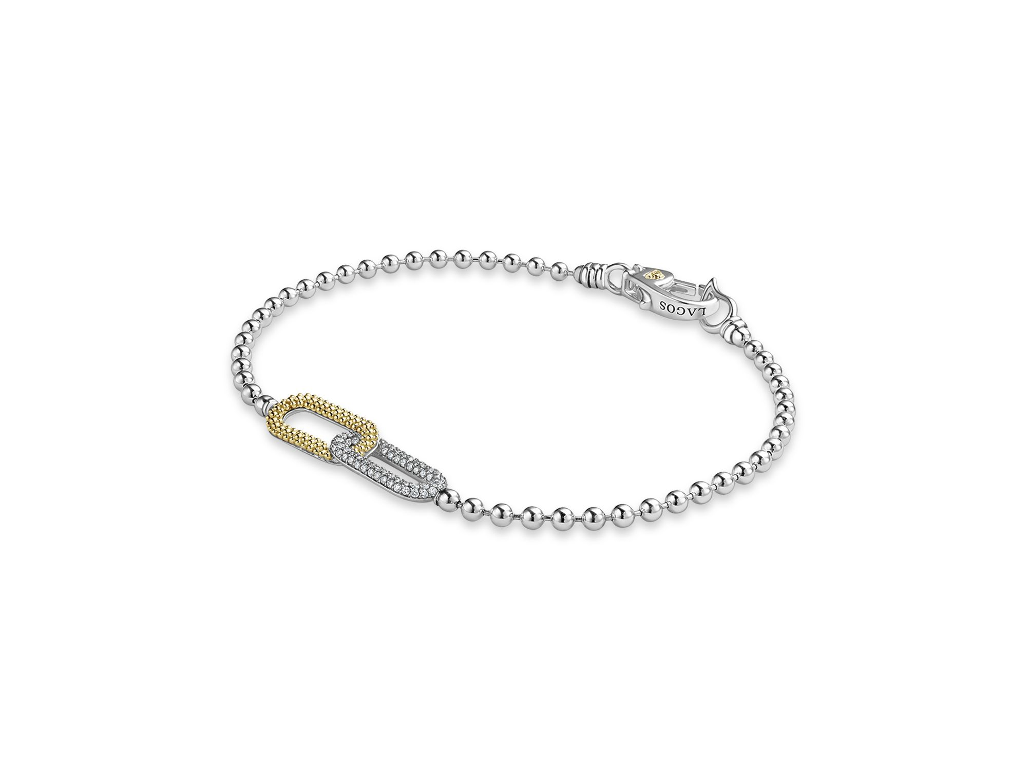 18K Yellow Gold & Sterling Caviar Lux-Clip Diamond Bead Link Bracelet - Exclusive — Image 4