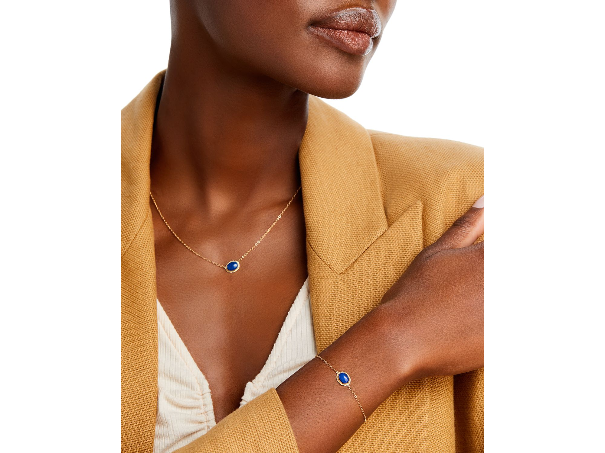 Blue Lapis Pendant Necklace in 14K Yellow Gold, 18-19" — Image 3