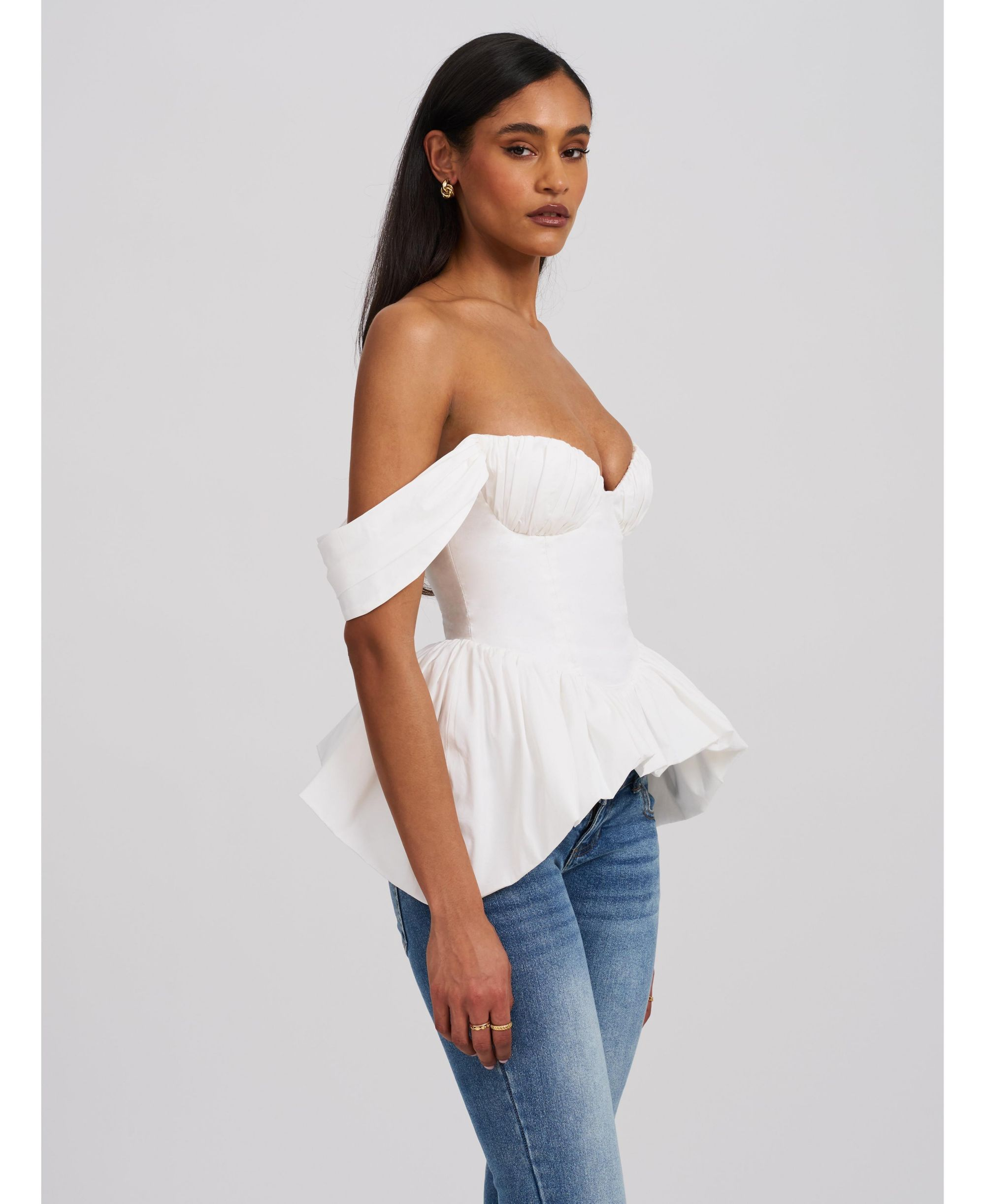 Qistina Off-Shoulder Bubble Hem Peplum Cotton Top — Image 8