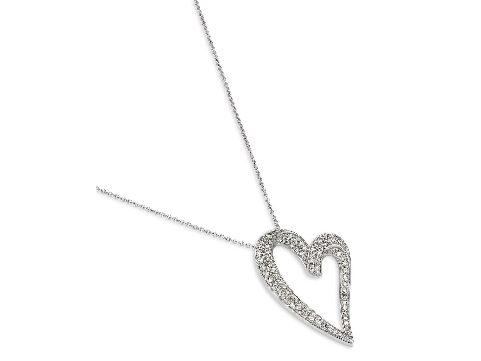 Diamond Heart Pendant Necklace in 14K White Gold, 0.50 tcw — Image 3