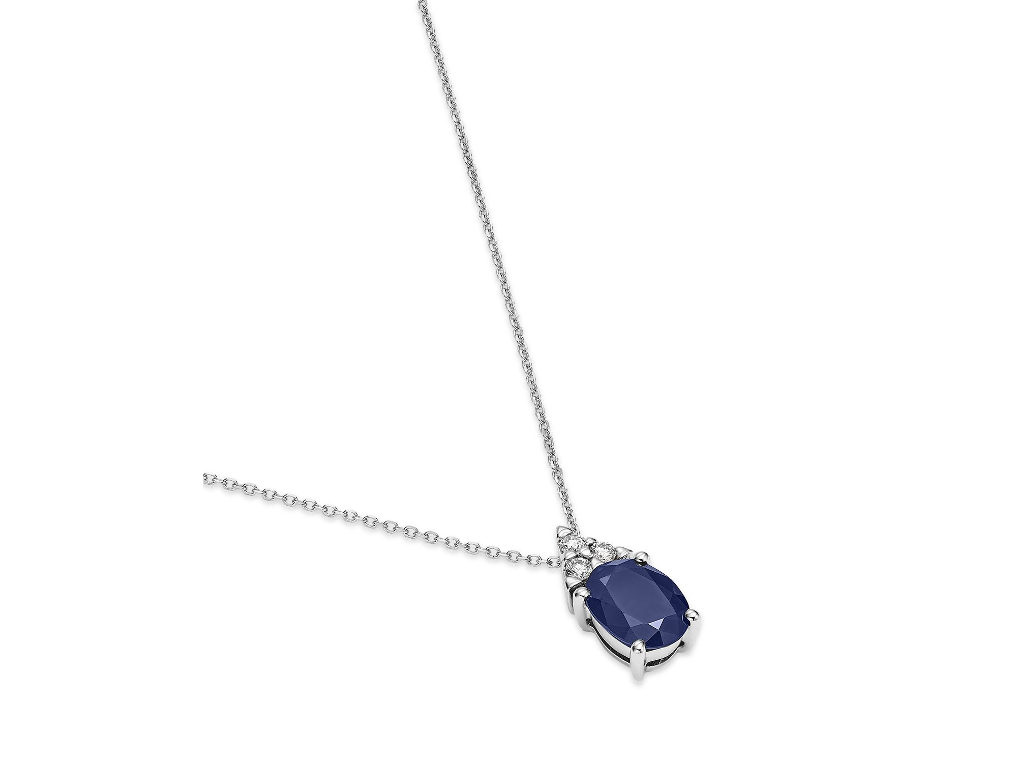 Blue Sapphire & Diamond Pendant Necklace in 14K White Gold, 16" — Image 3