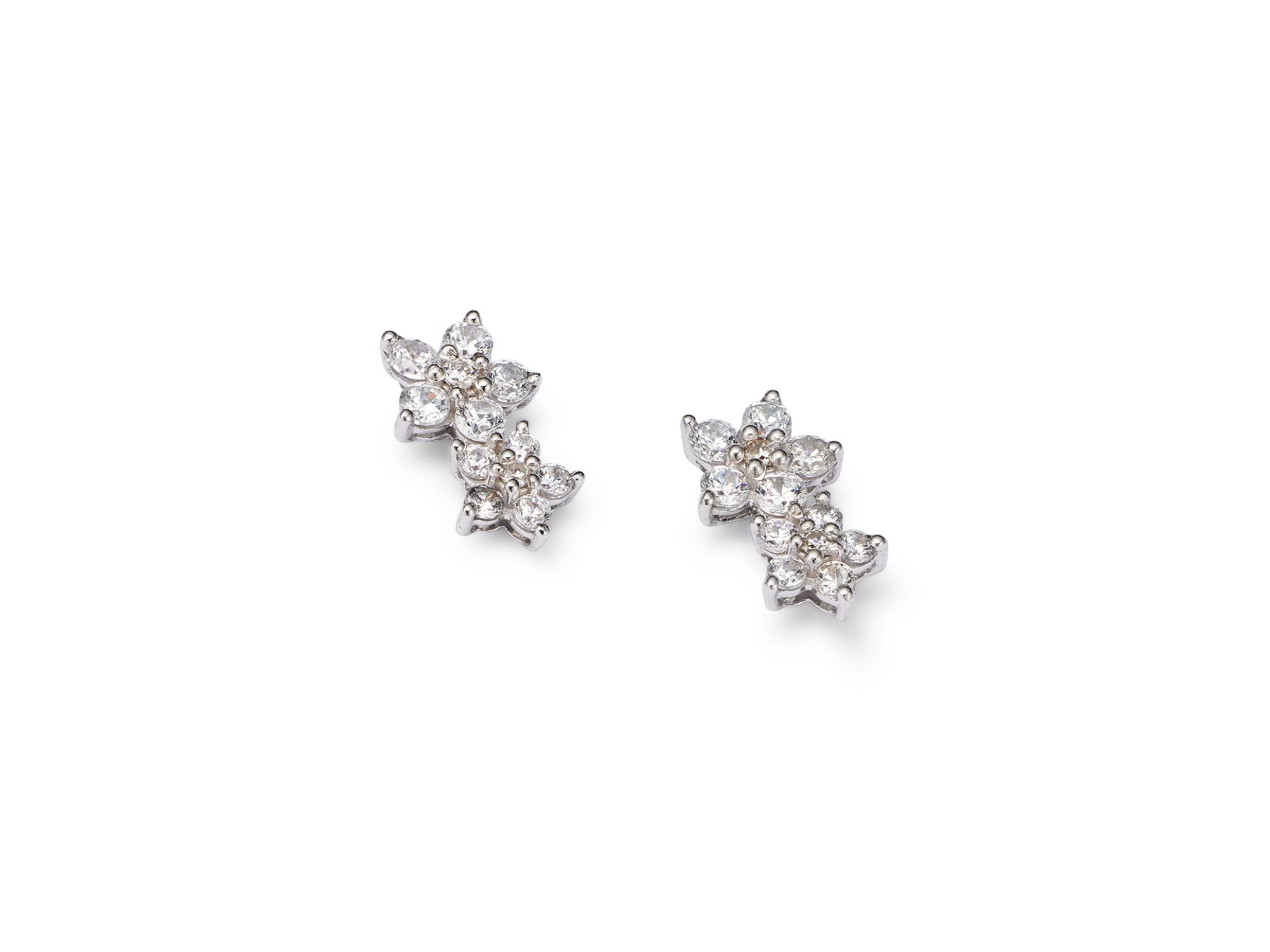 Diamond Double Flower Stud Earrings in 14K White Gold, 0.50 tcw — Image 4