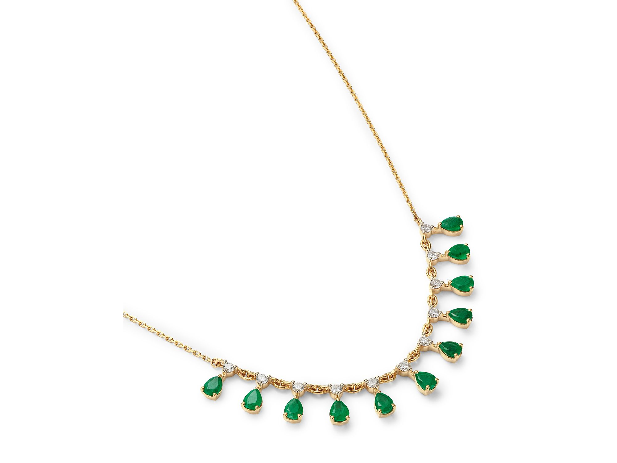 Fine Collection Emerald & Diamond Droplet Station Necklace in 14K Yellow Gold, 18" — Image 3