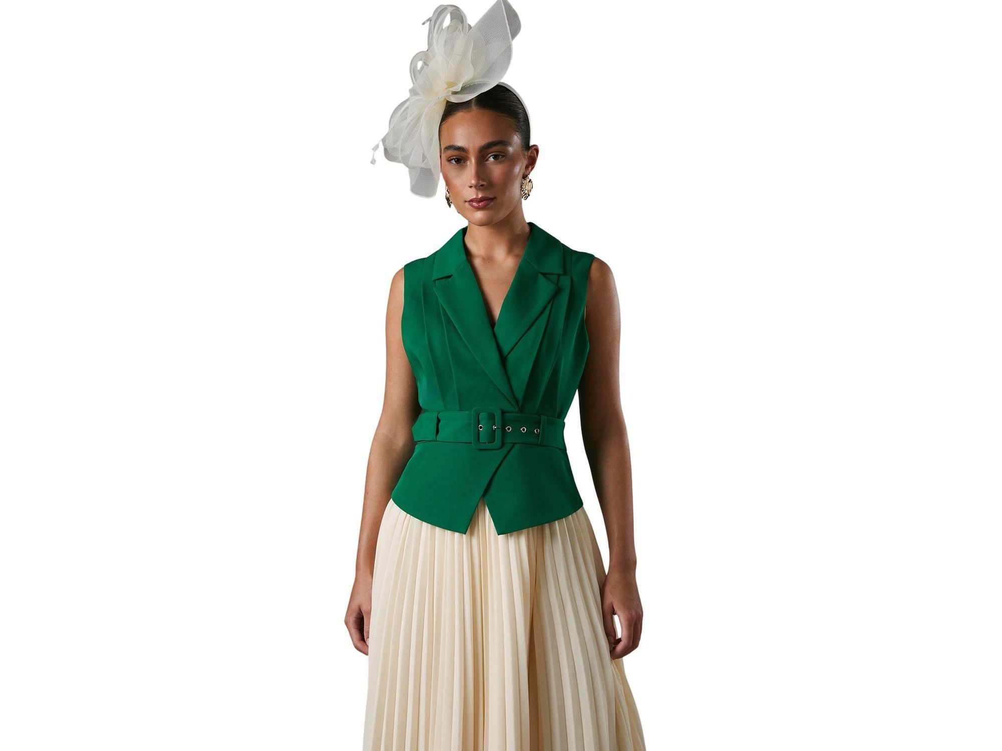 Sleeveless Crepe Pleated Midi Dress — Image 3