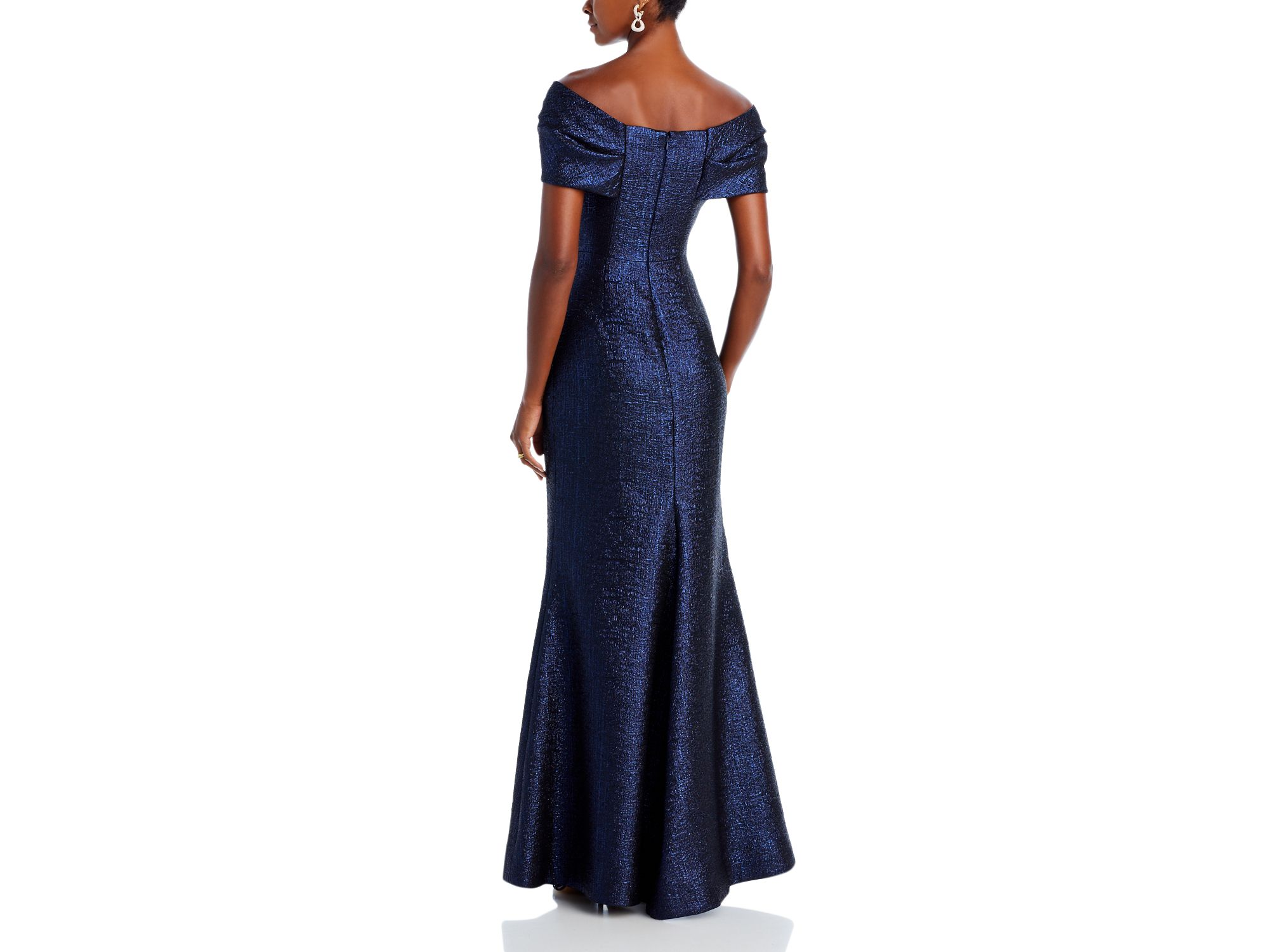 Metallic Jacquard Twist Bodice Off-the-Shoulder Gown — Image 3
