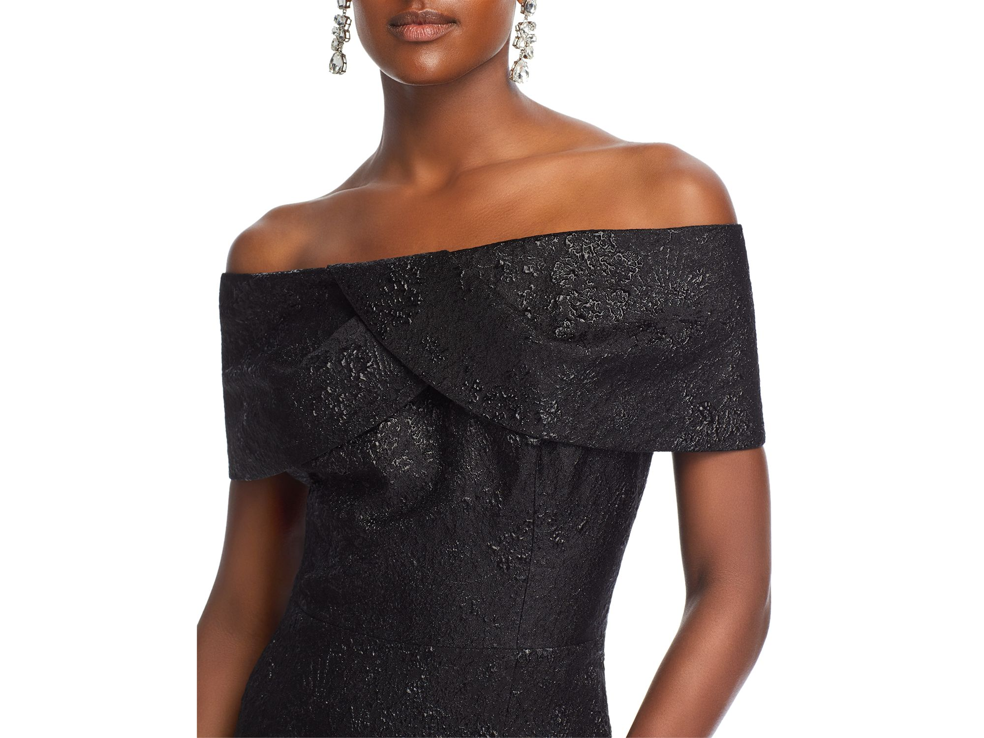 Metallic Off-the-Shoulder Jacquard Gown — Image 3