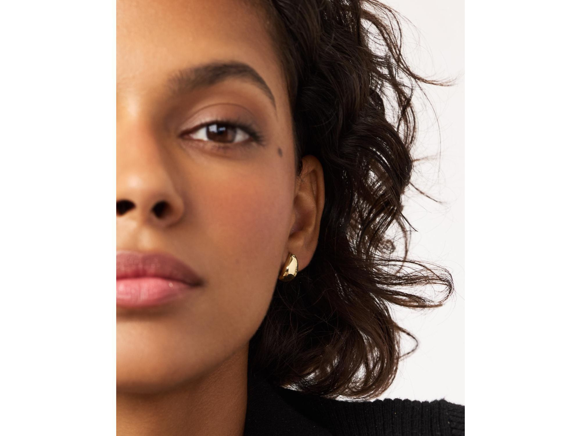 Gold Stud Earrings - Gold Teardrop Huggie Studs — Image 3