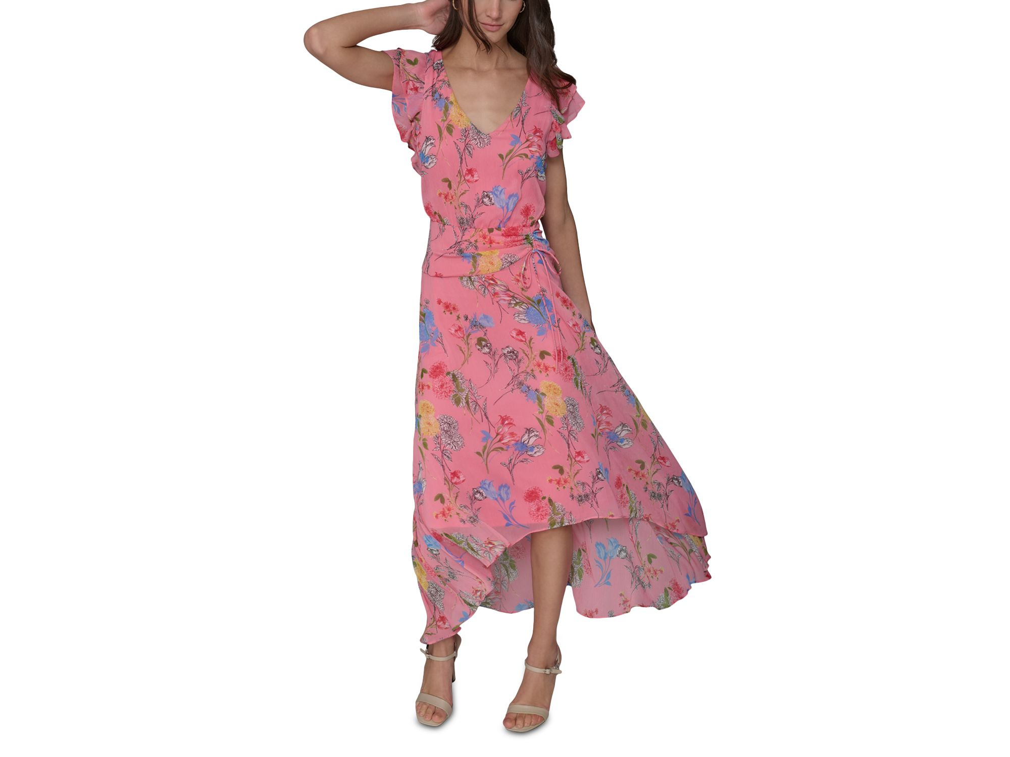 Floral High Low Flutter Sleeve Dress — Image 4