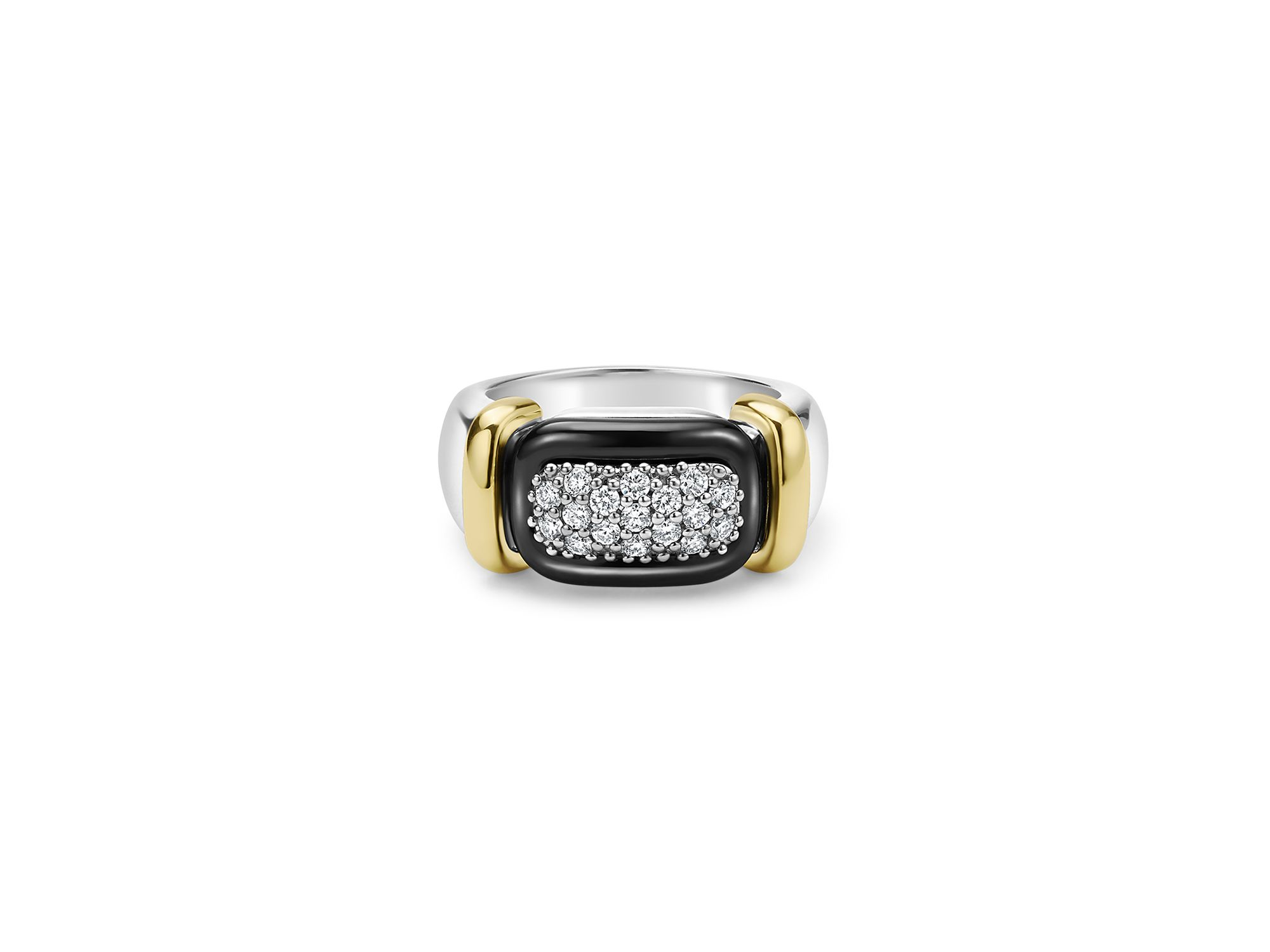 18K Yellow Gold & Sterling Black Caviar Diamond & Black Ceramic Cluster Ring — Image 3